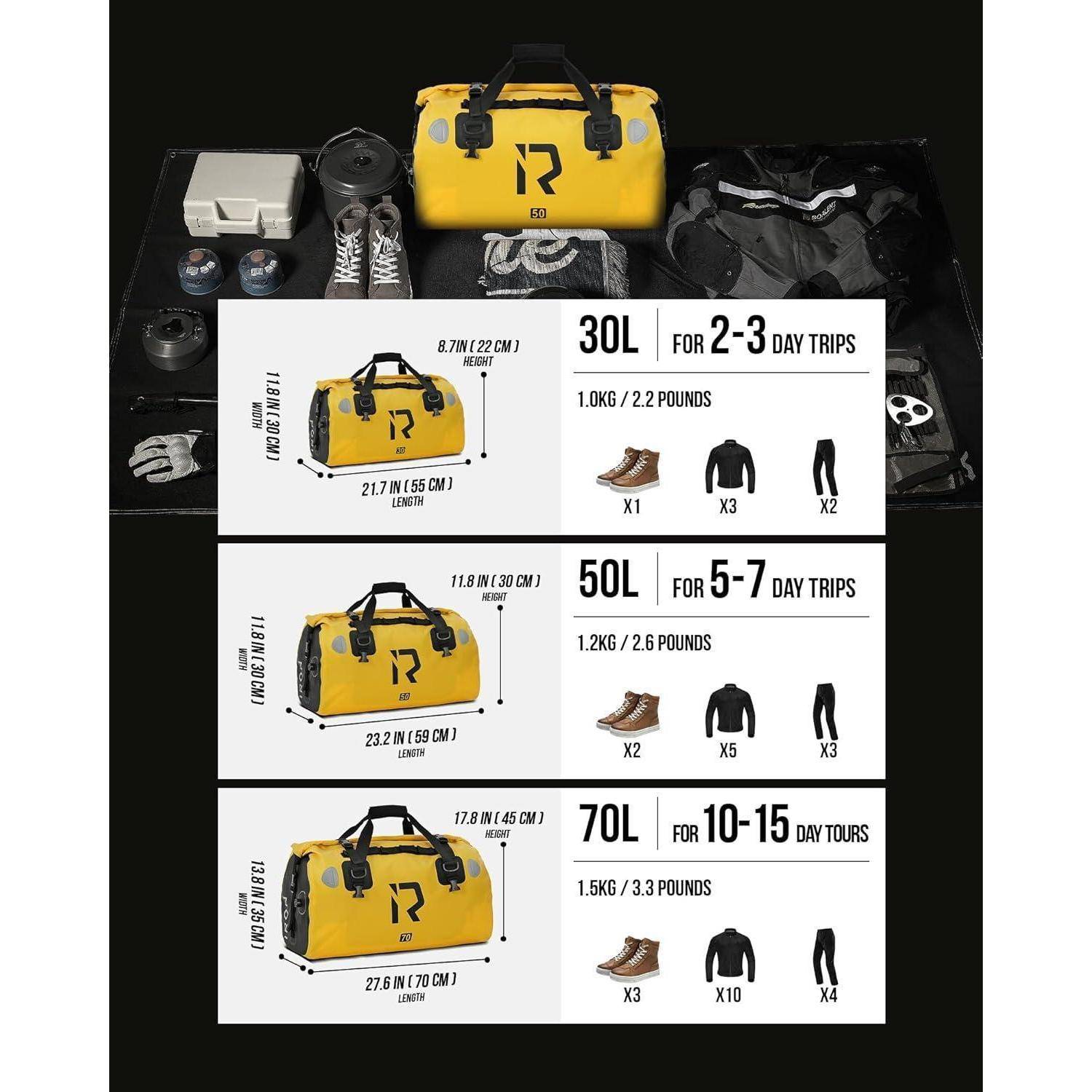 BORLENI Motorrad Hecktasche Gepäckrolle wasserdicht 70L – Premium Motorradtasche mit Rolltop, Reflektoren &amp; MOLLE-System, als Reisetasche/Satteltas