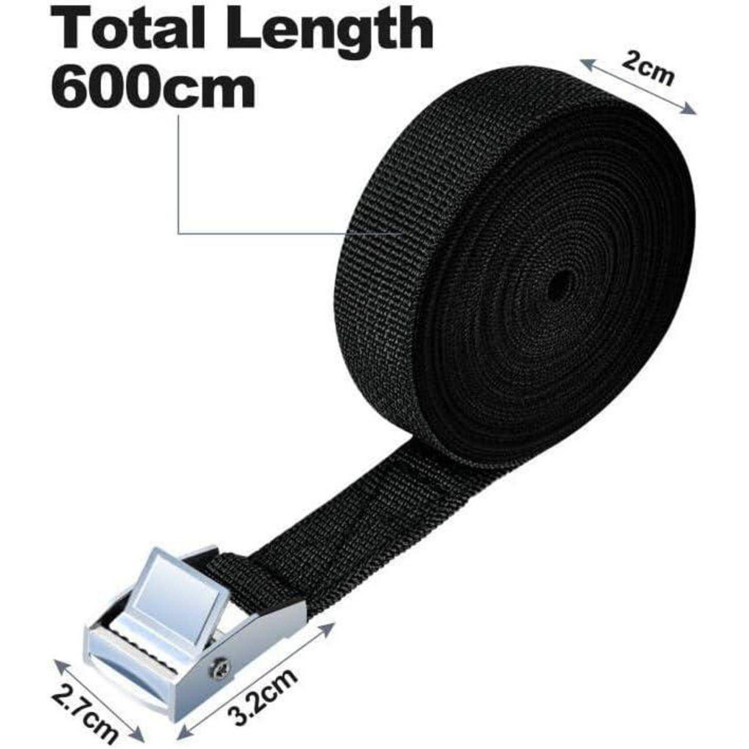 Schwarze verstellbare Riemenrolle mit Metallschnalle, gekennzeichnet mit „Gesamtlänge 600cm