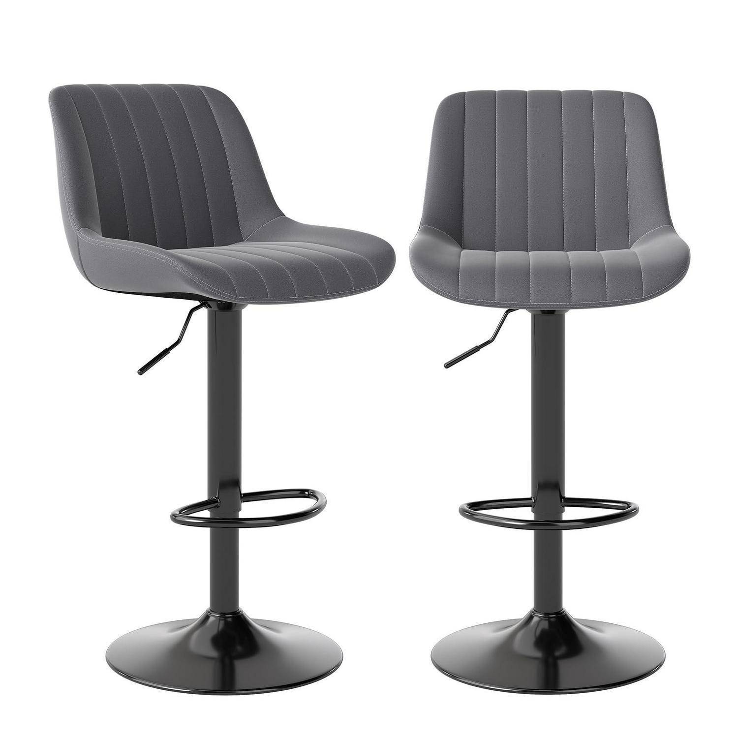 Barhocker 2er Set drehbar höhenverstellbar dunkelgrau in Lederoptik