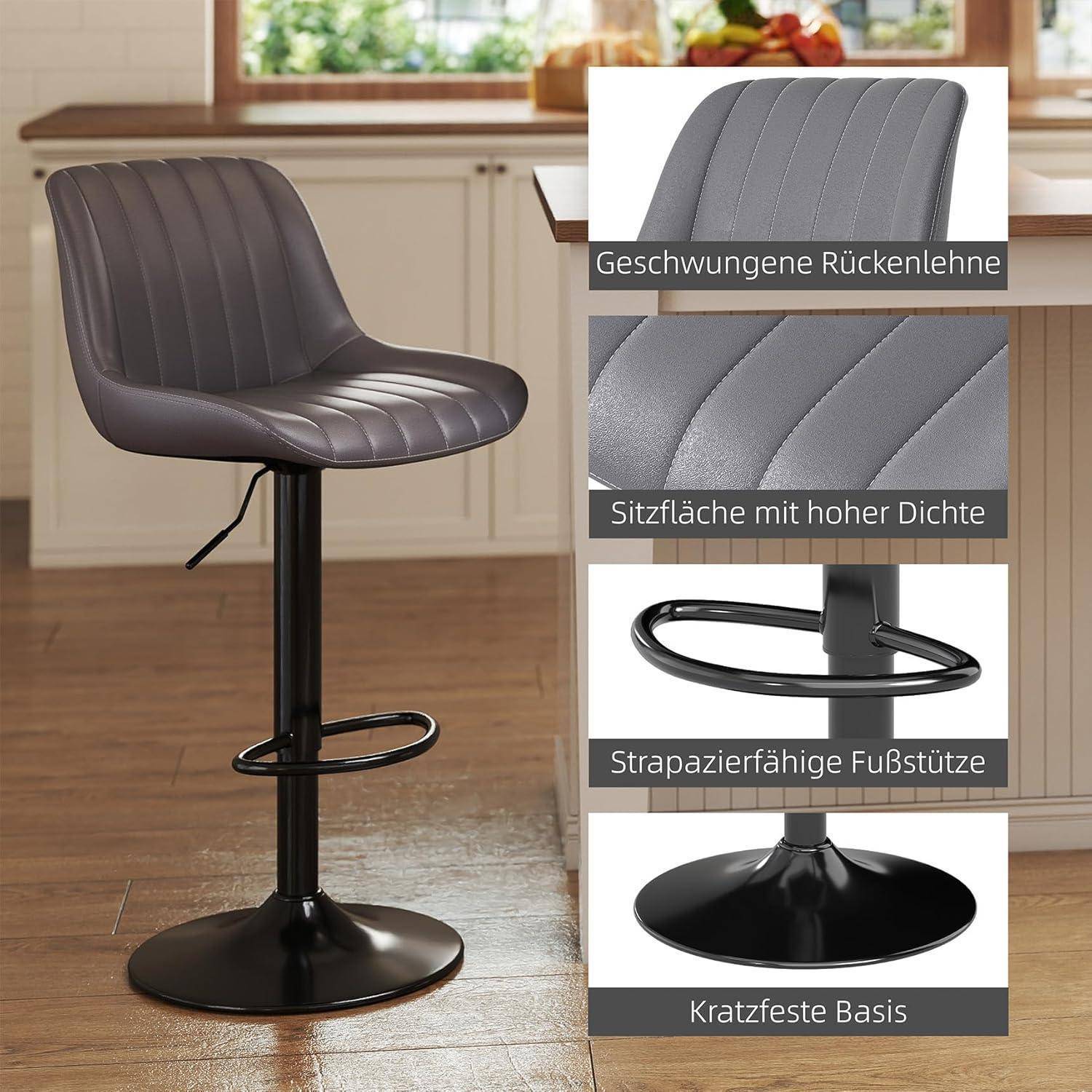 Barhocker 2er Set drehbar höhenverstellbar dunkelgrau in Lederoptik