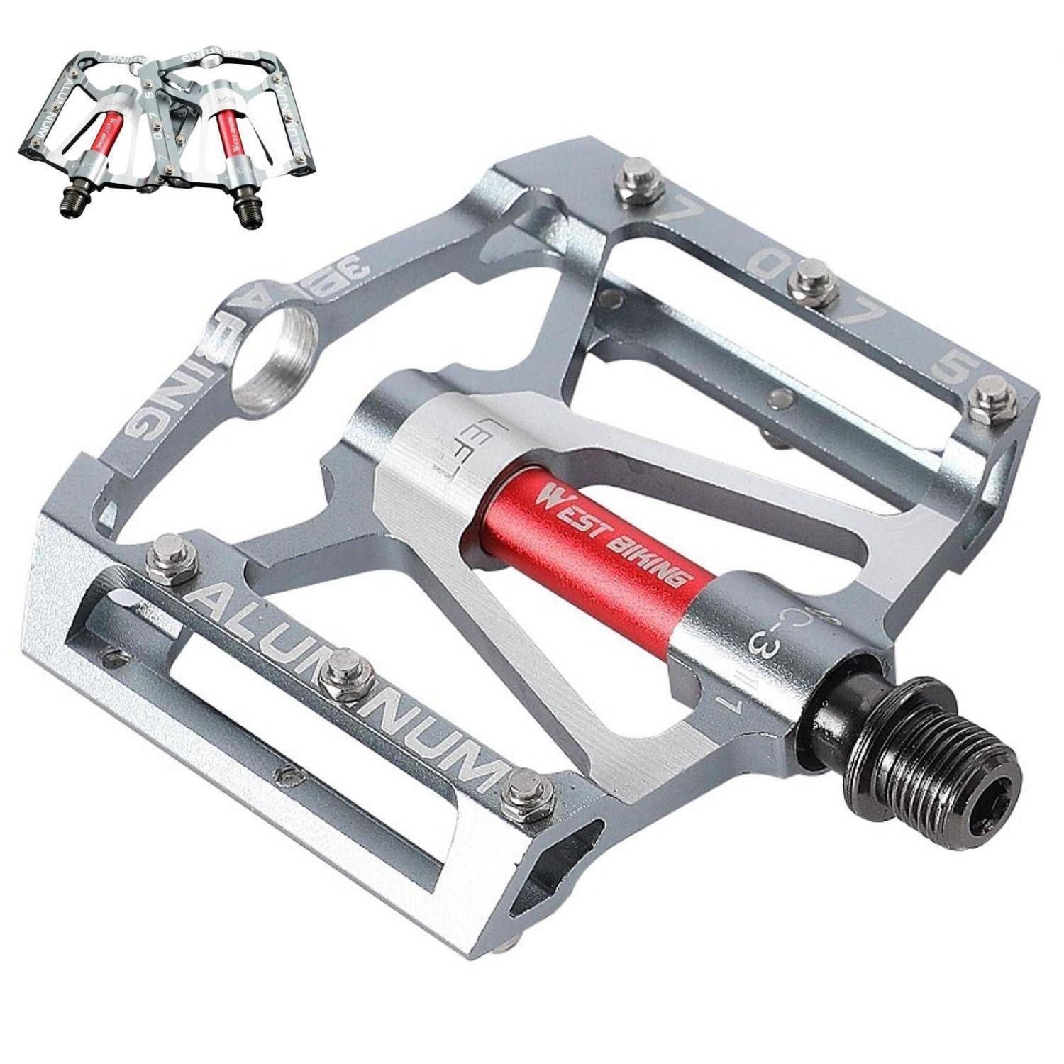 Silbernes Aluminium-Fahrradpedal mit Gewinde-Achse, Plattformstiften und 