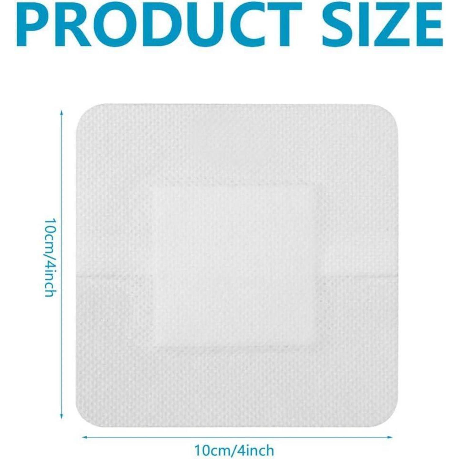 Produktgrößendiagramm, das ein quadratisches weißes Pad mit einer Größe von 10 cm x 10 cm oder 4 Zoll x 4 Zoll zeigt.