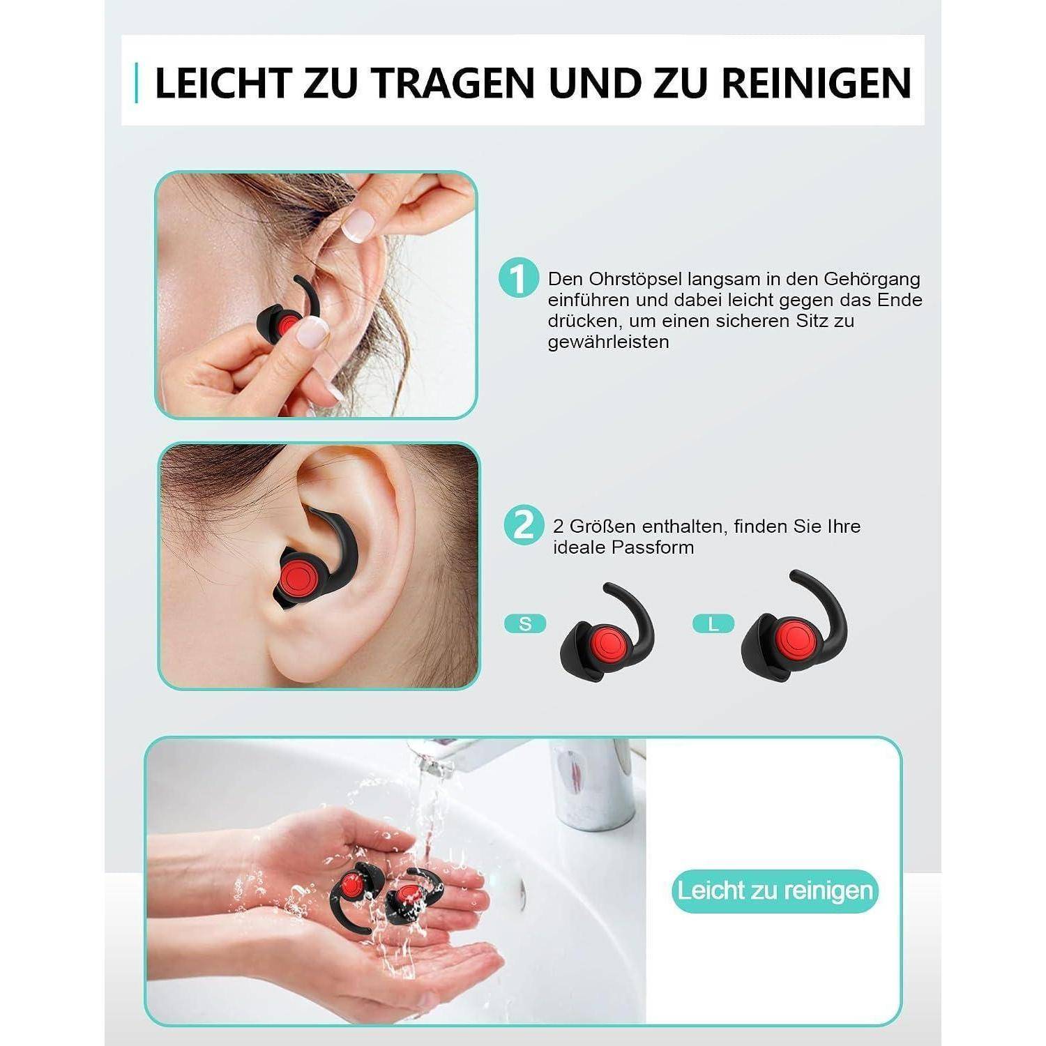 SUPCEAT Ohrstöpsel zum Schlafen und Gehörschutz, 2 Paar Wiederverwendbare und Waschbare Silikon-Lärm Ohrenstöpsel, für Schlafen Festival Konzerte