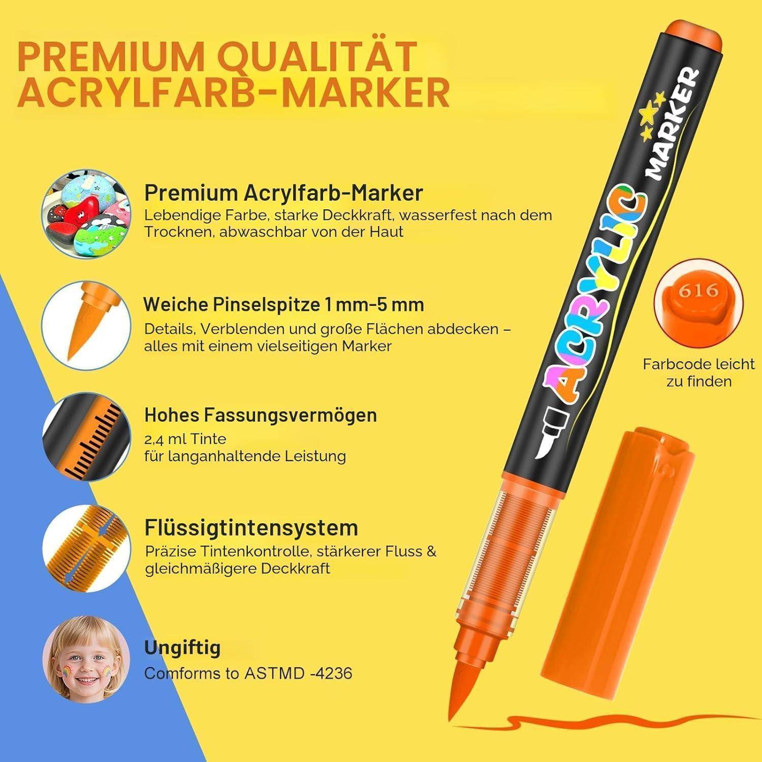 Lyuvie 240 Farben Acrylstifte für Steine WasserfestSet, Permanente Acrylic Paint Brush Marker Acrylstifte für Holz, Stein, Papier,Glas,Stoff, Kiesel