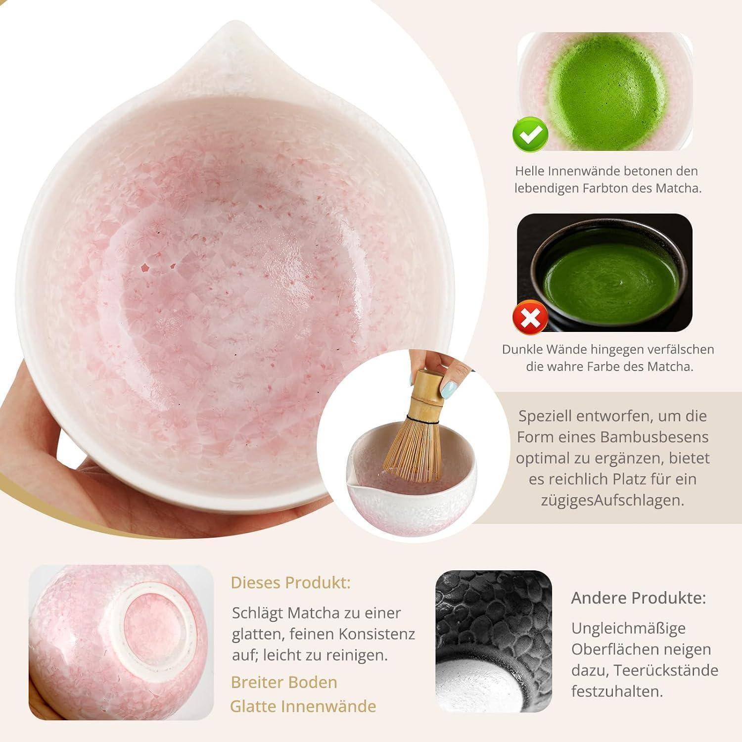 8 Stück Matcha Set, Matcha Besen Set, Crystal Flower Matcha Set Mit Schale, Besen Mit Halter, Löffel, Sieb & Teetuch für Matcha-Liebhaber und Anfä
