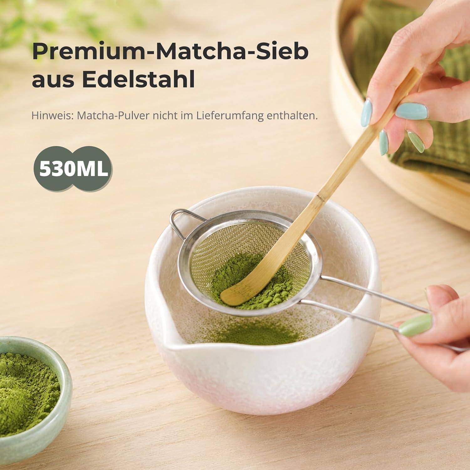 8 Stück Matcha Set, Matcha Besen Set, Crystal Flower Matcha Set Mit Schale, Besen Mit Halter, Löffel, Sieb & Teetuch für Matcha-Liebhaber und Anfä