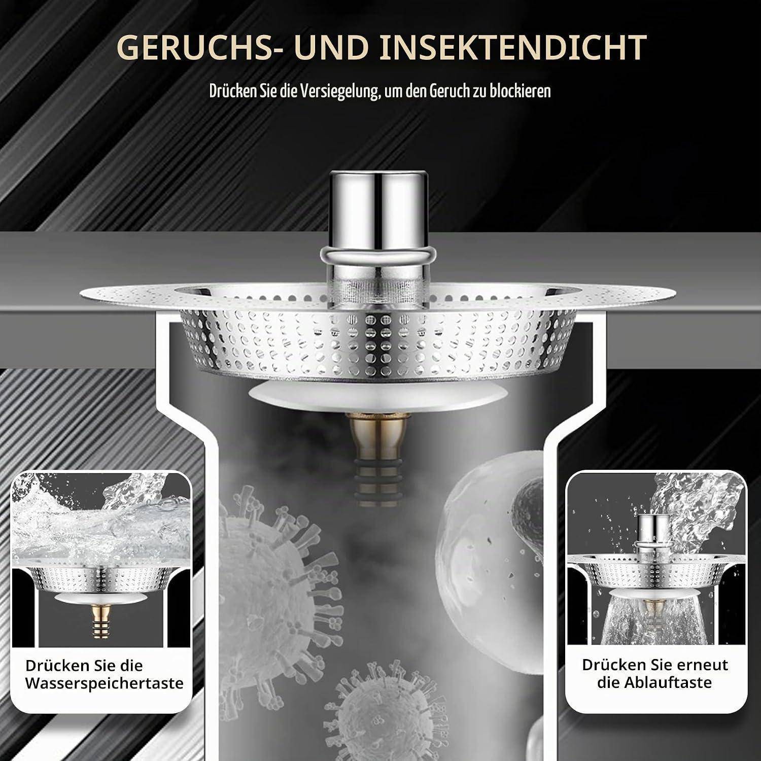 Diagramm einer Spülbeckenablaufdichtung: „Geruchs- und lecksicher