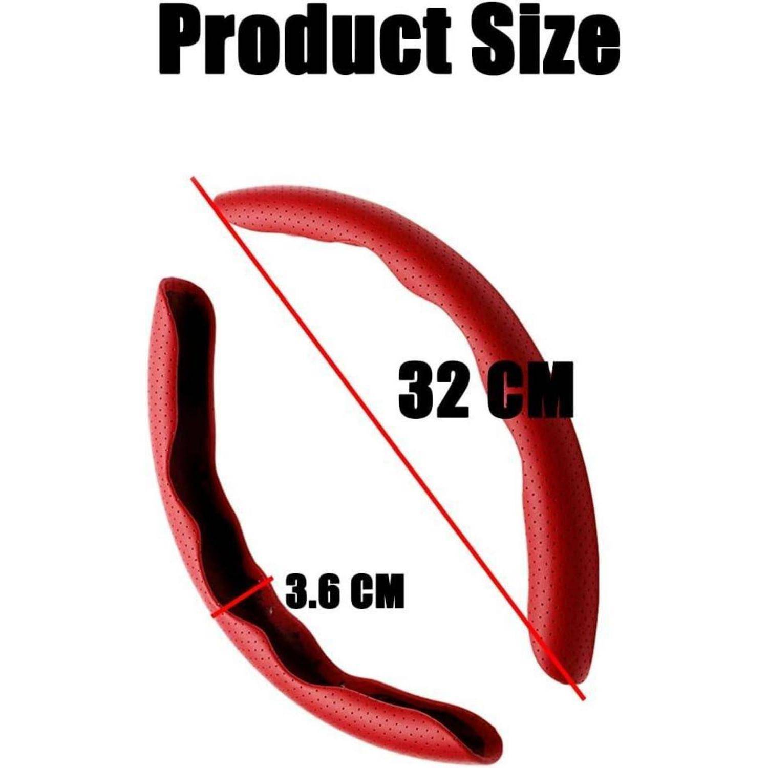 Größendiagramm eines roten gekrümmten Objekts mit einer Gesamtlänge von 32 cm und einer Breite von 3,6 cm.