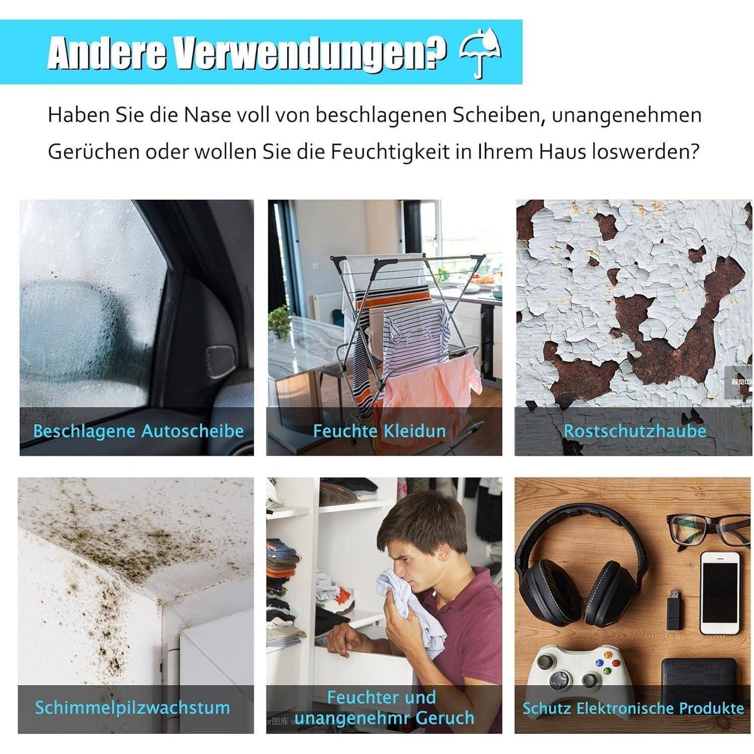 OMECO Entfeuchter Auto Kissen 2000g Wiederverwendung Silica Gel Luftentfeuchter Granulat Pack,Gegen Feuchtigkeit und Nebel im Auto,Beseitigen Sie