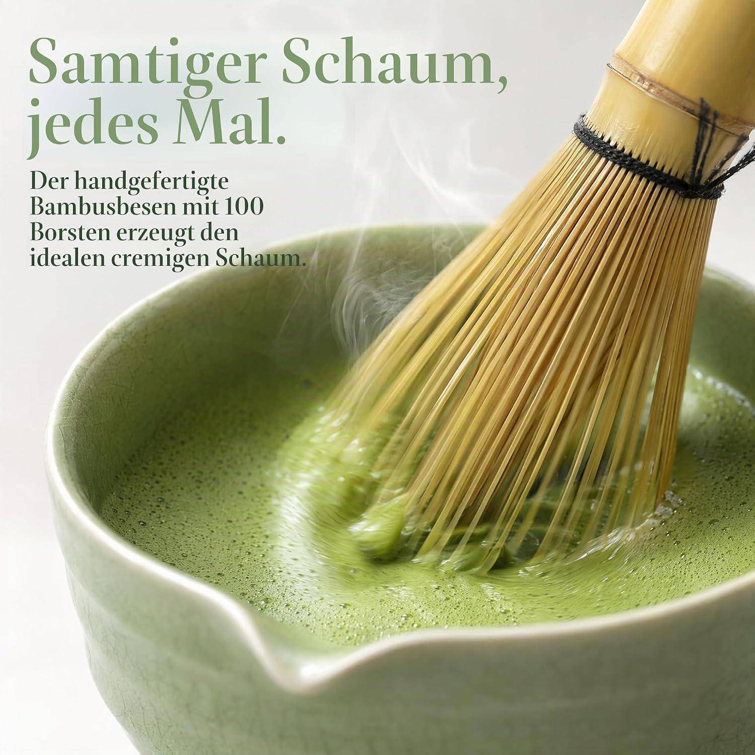Matcha Set 6 Stück Matcha Tee Set mit Matcha Besen, Edelstahlsieb, Matcha Schale, 2 Matcha Löffel, Besenhalter aus Keramik, Matcha Zubehör, Matcha