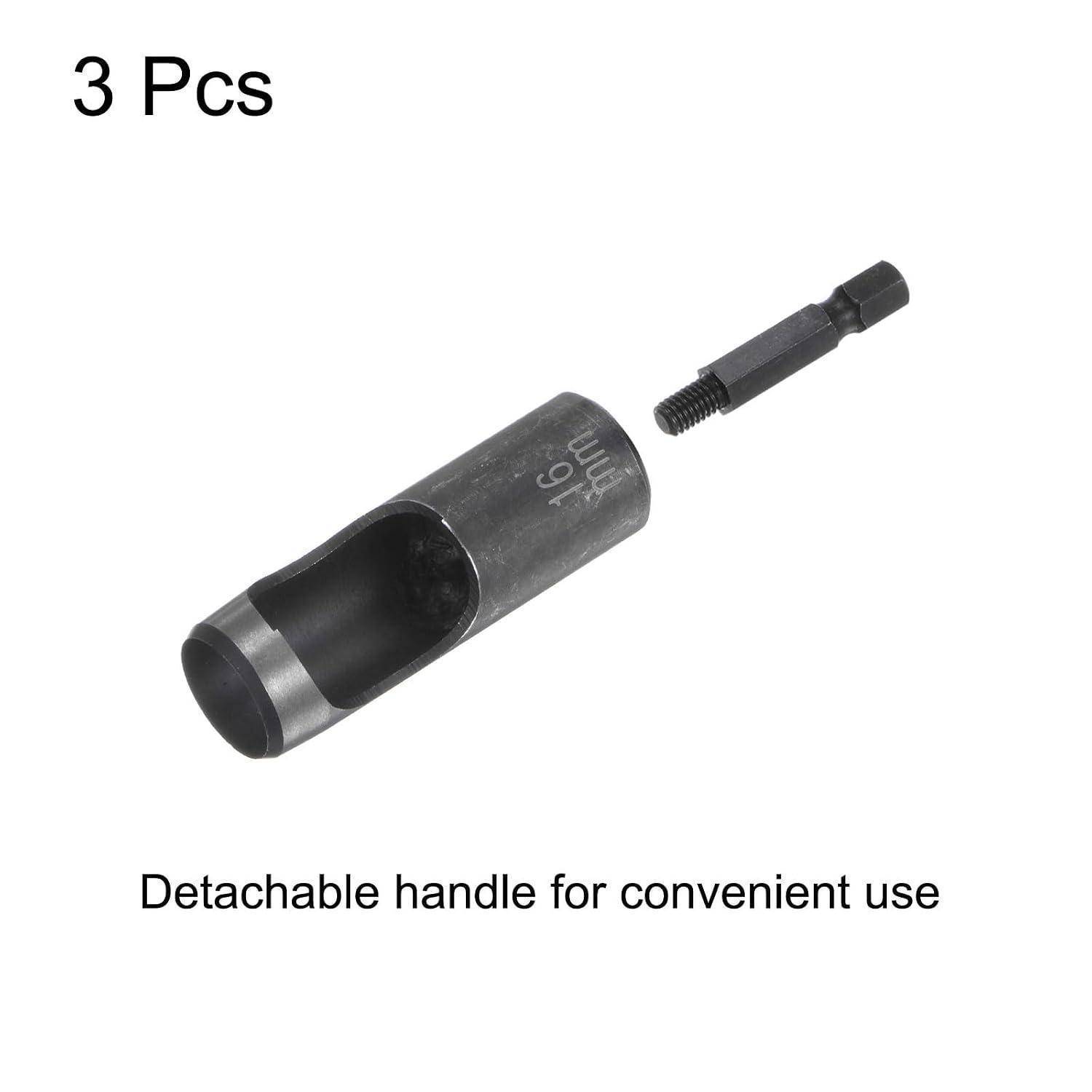 Produktbild mit 3 Teilen: ein Metallsteckeradapter und abnehmbarer Griff für bequeme Verwendung, mit Text „3 Stück" und „Abnehmbarer Griff für bequeme Verwendung"".