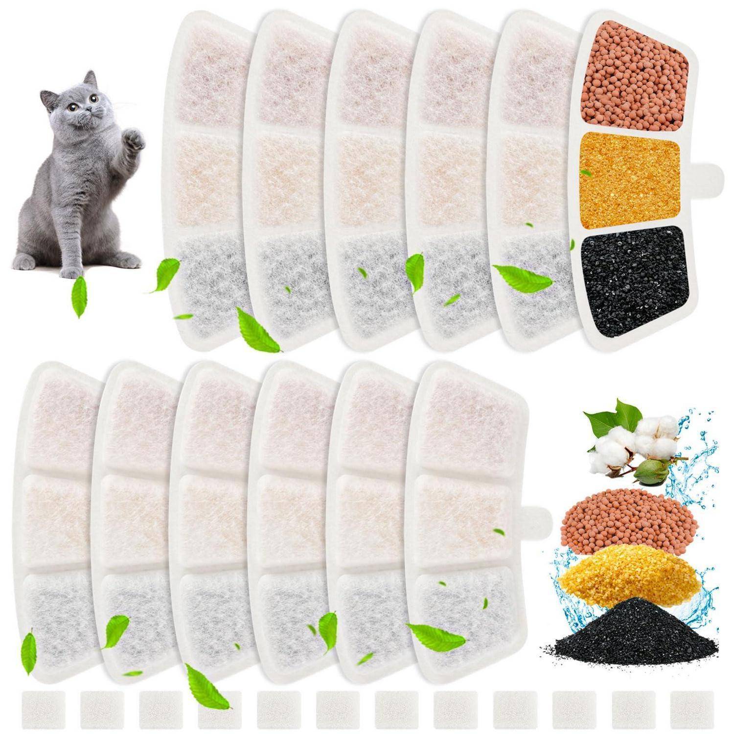Produktcollage von Katzentoiletten mit Klumpen-Granulaten und drei Materialoptionen: rosa, gelb und schwarz, mit Katzen-, Baumwoll- und Wassersymbolen.