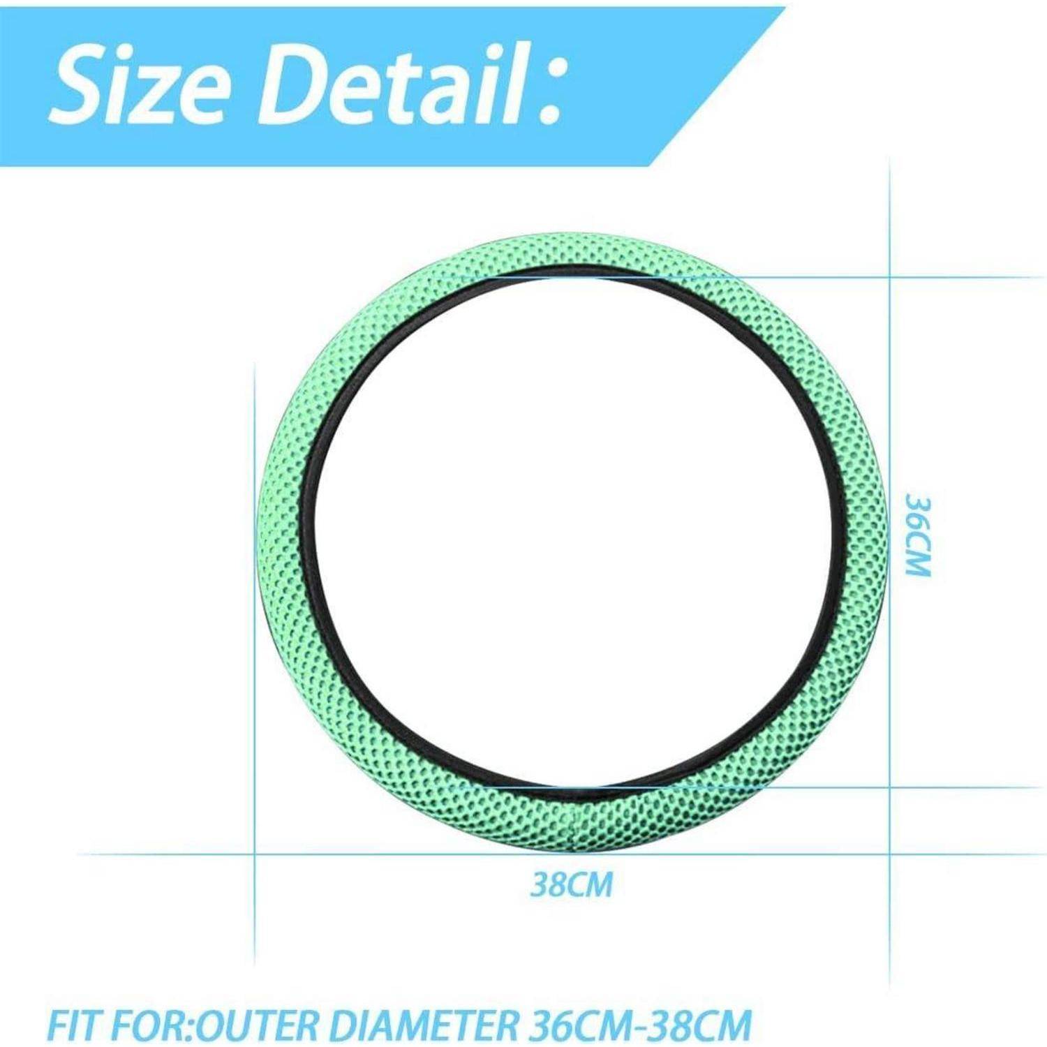 Größendetail einer grünen kreisförmigen Abdeckung oder eines Rings mit den Abmessungen 38 cm breit und 36 cm hoch; passt auf Außendurchmesser 36 cm–38 cm.