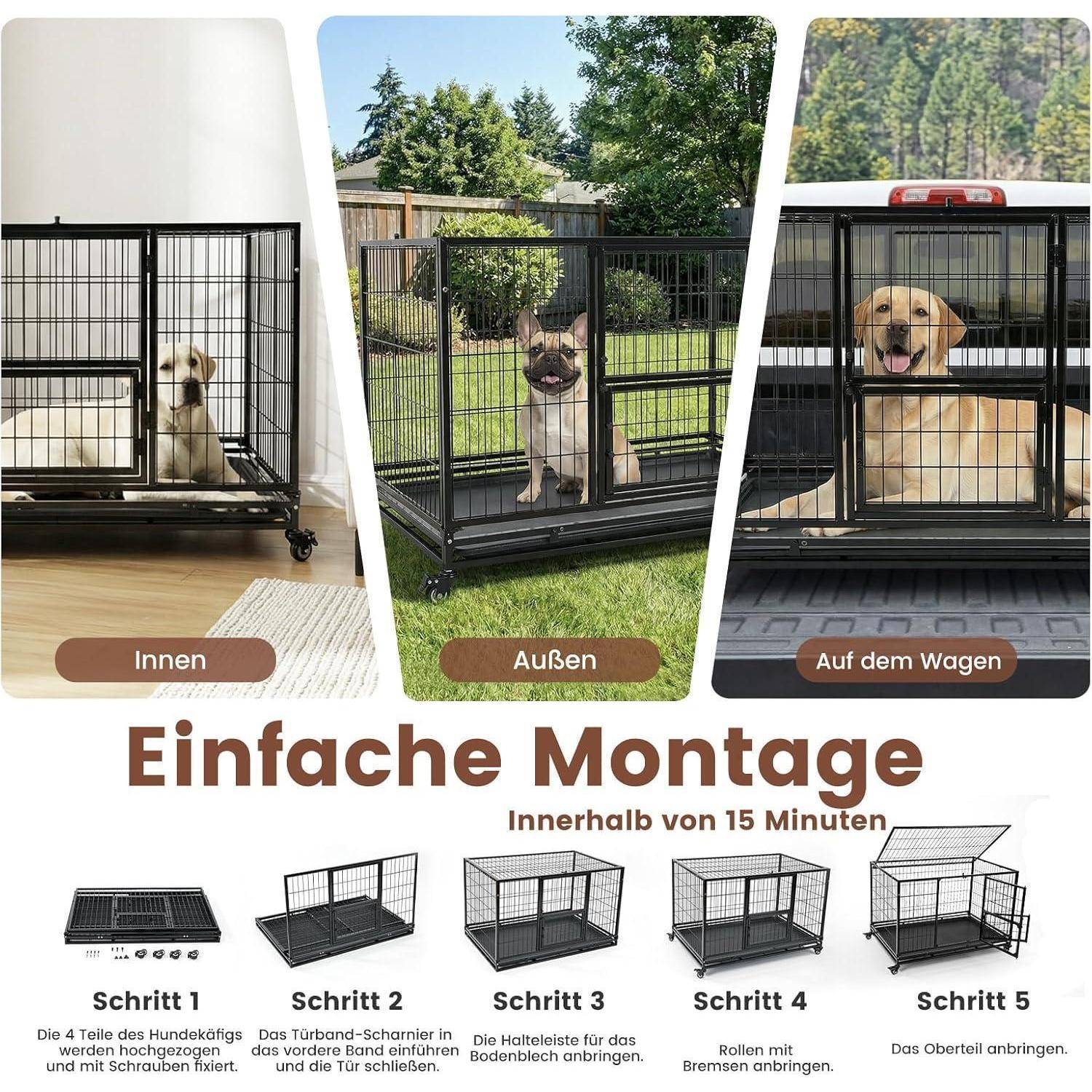 Gardner Pet Hundekäfig faltbar, Hundebox mit 3 Türen, 82 x 52 x 56 cm, Transportkäfig für Kleine Hunde mit Höhenangst, Haustierkäfig mit festste