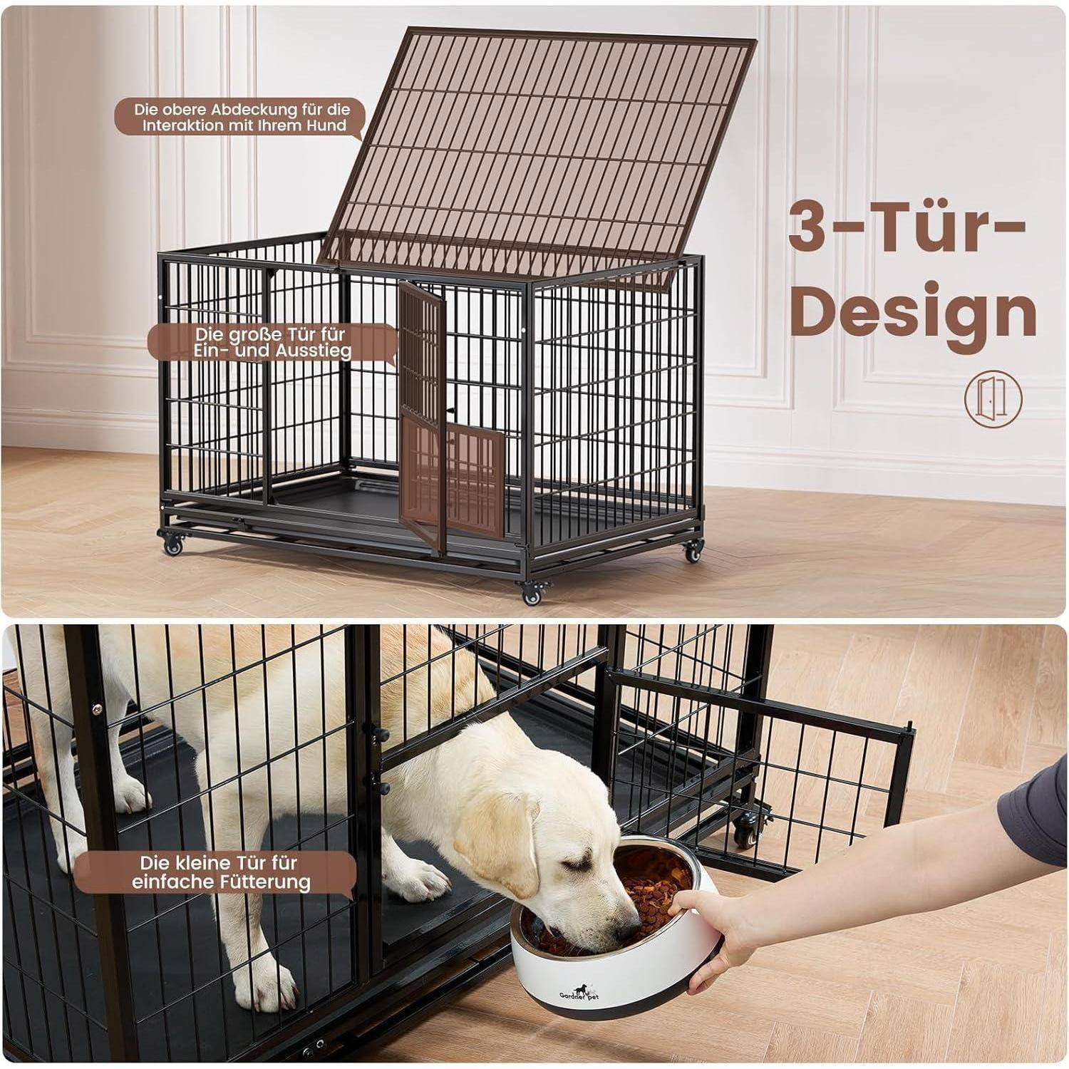Gardner Pet Hundekäfig faltbar, Hundebox mit 3 Türen, 82 x 52 x 56 cm, Transportkäfig für Kleine Hunde mit Höhenangst, Haustierkäfig mit festste