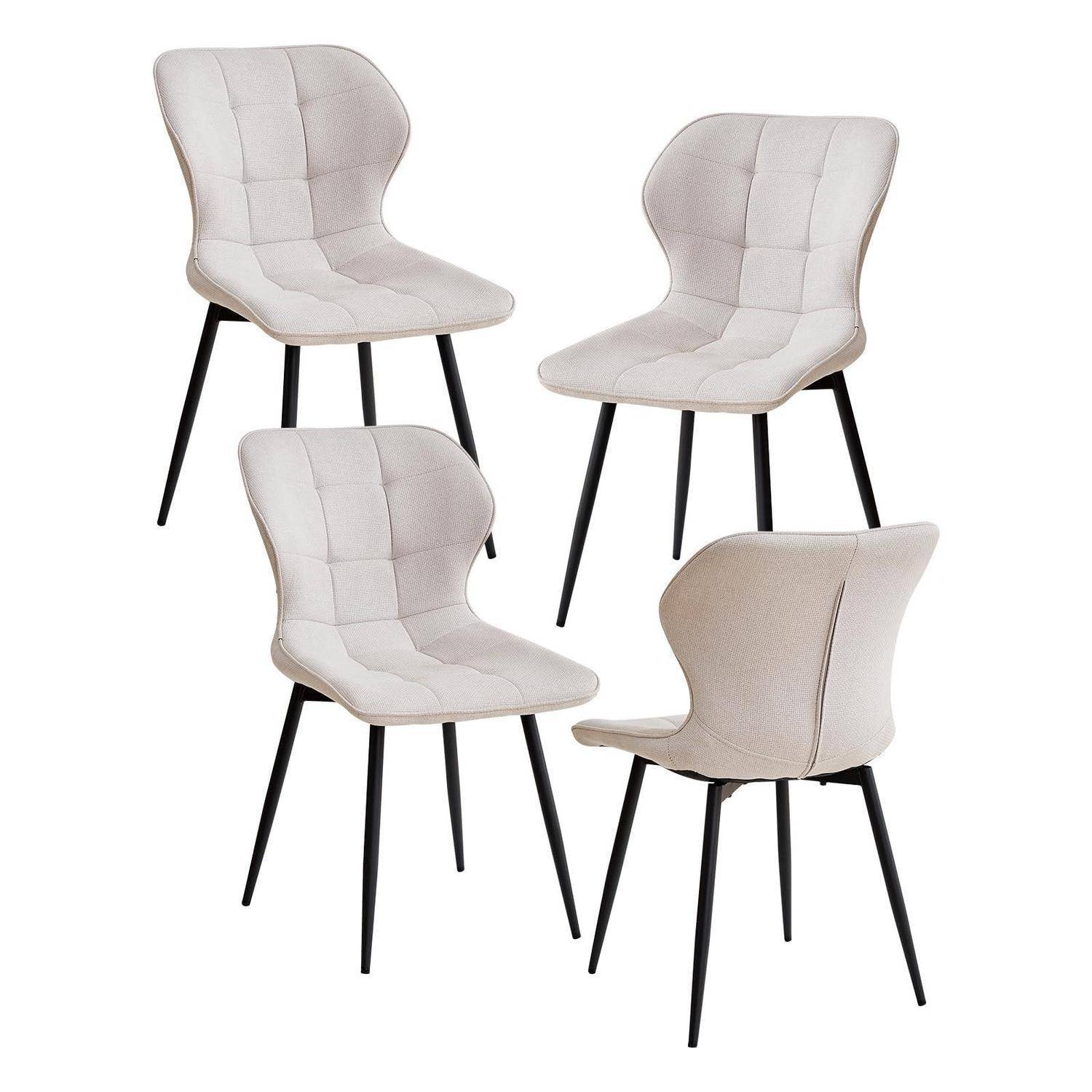 4er-Set Esszimmerstühle aus Leinen, Nordische Moderne Leichte Küchenstühle mit Metallbeinen für Wohnzimmer und Schlafzimmer - Beige Beige 4er Set