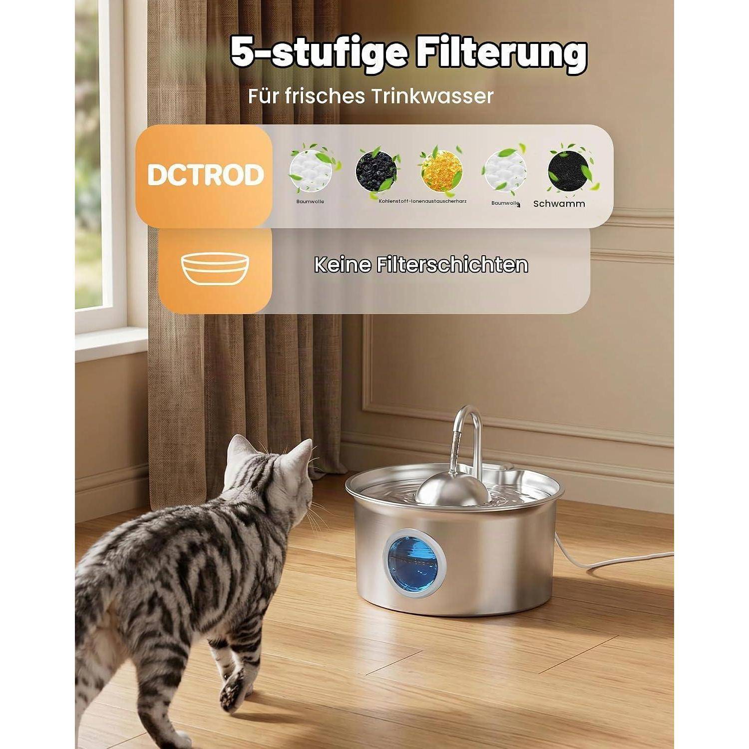 Katzenbrunnen Edelstahl Trinkbrunnen für Katze: Katzen Trinkbrunnen - 2.6L Wasserbrunnen für Katzen - Katzentrinkbrunnen für Hunde Automatisch mit