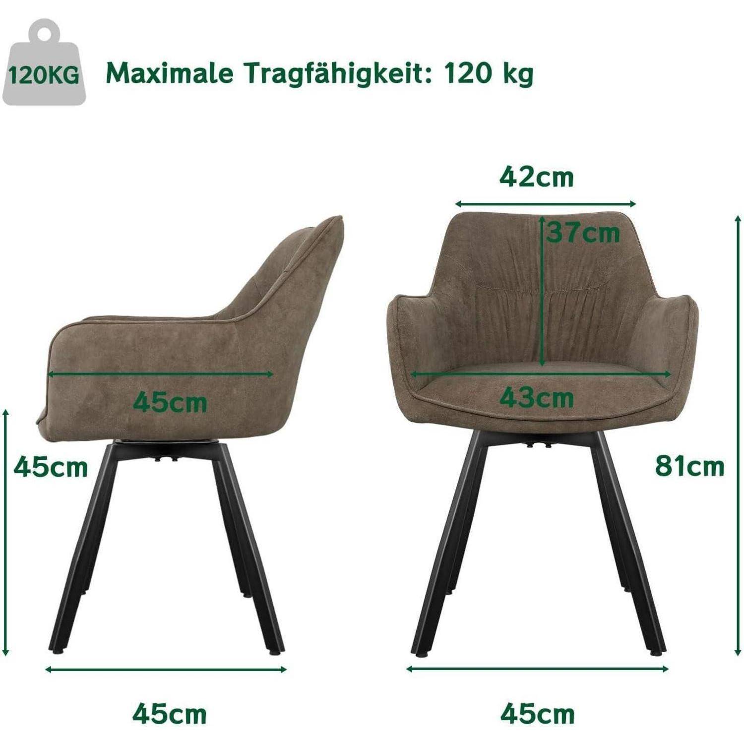 Esszimmerstuhl 2er Set drehbar, Armlehnstuhl drehbar 360°,Moderner Polsterstuhl Stuhl Samt, Stühle für Esszimmer,Küchenstuhl für Wohnzimmer, Arbe