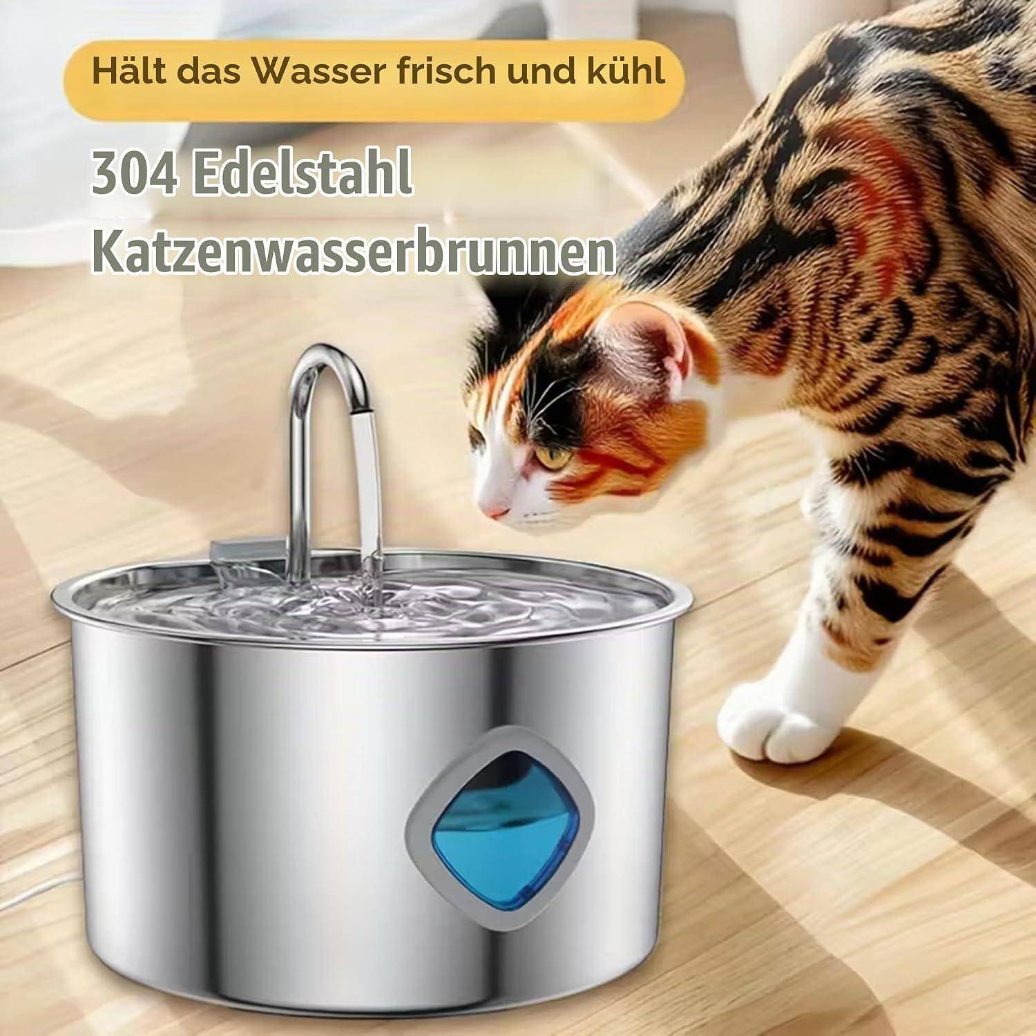 Katzenbrunnen Edelstahl Trinkbrunnen für Katze: Katzenbrunnen für Katzen - 3.2L Wasserbrunnen für Katzen mit 8 Filter - Automatisch Katzentrinkbrun