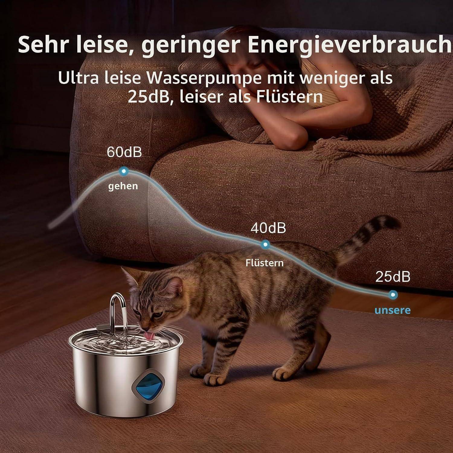 Katzenbrunnen Edelstahl Trinkbrunnen für Katze: Katzenbrunnen für Katzen - 3.2L Wasserbrunnen für Katzen mit 8 Filter - Automatisch Katzentrinkbrun