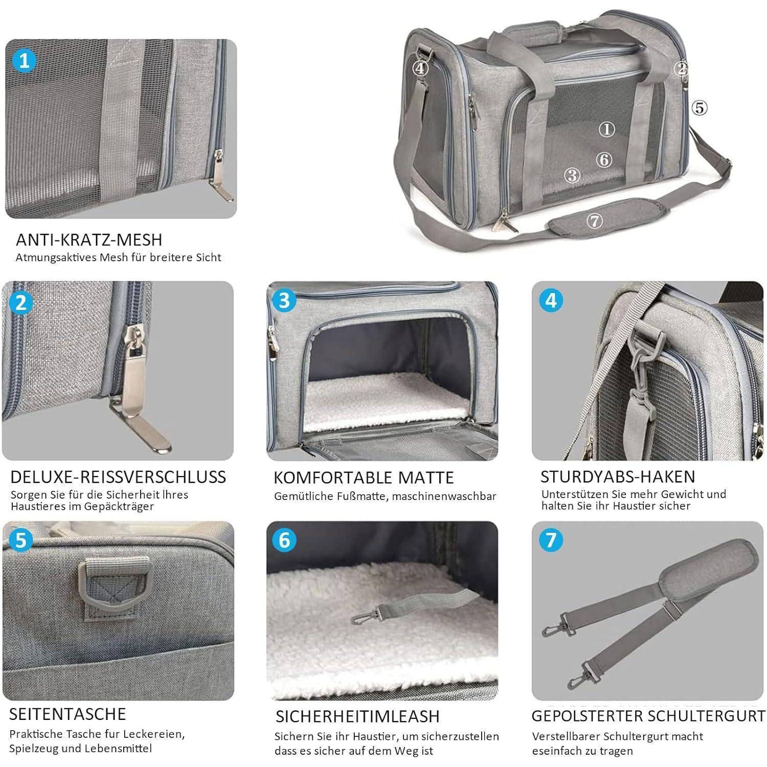 Transporttasche für Katze Hund, Hundetransportbox, Faltbare Katzentransportbox, tragbar, 8kg Katzen Hunde Tragebox, für mittelgroße Hunde, Katze (G