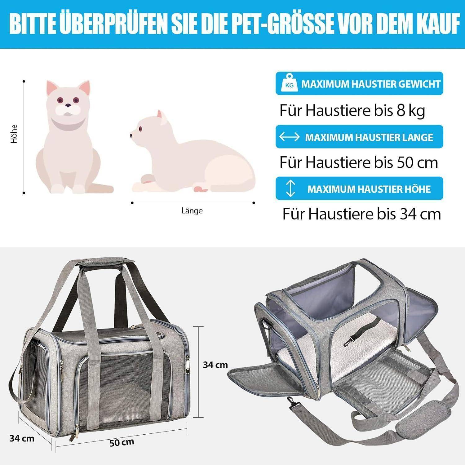 Transporttasche für Katze Hund, Hundetransportbox, Faltbare Katzentransportbox, tragbar, 8kg Katzen Hunde Tragebox, für mittelgroße Hunde, Katze (G