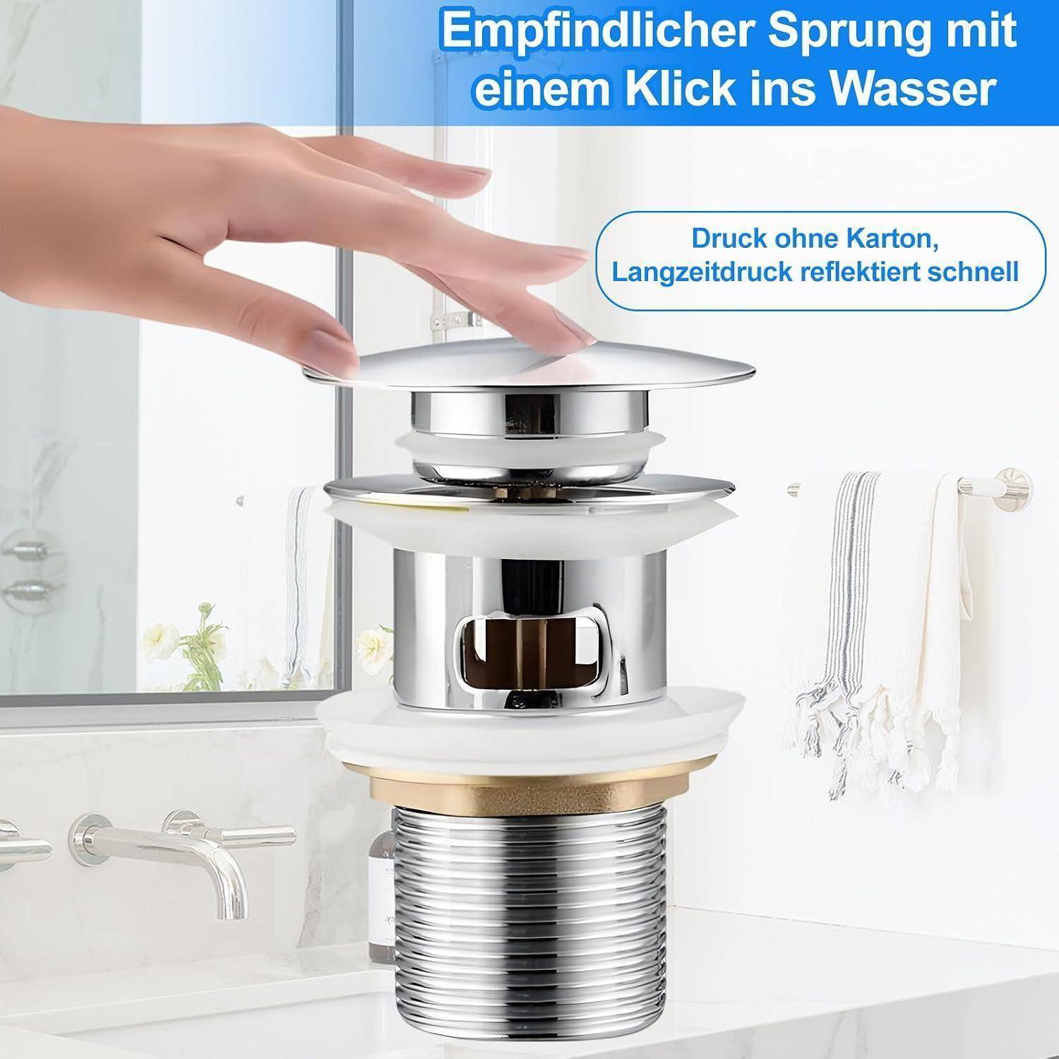 G1¼ Ablaufgarnitur Waschbecken Ohne Überlauf, Ablaufventil Ohne Überlauf, Universal Ablaufgarnitur Für Waschbecken & Waschtisch Modernes Pop-Up Cl