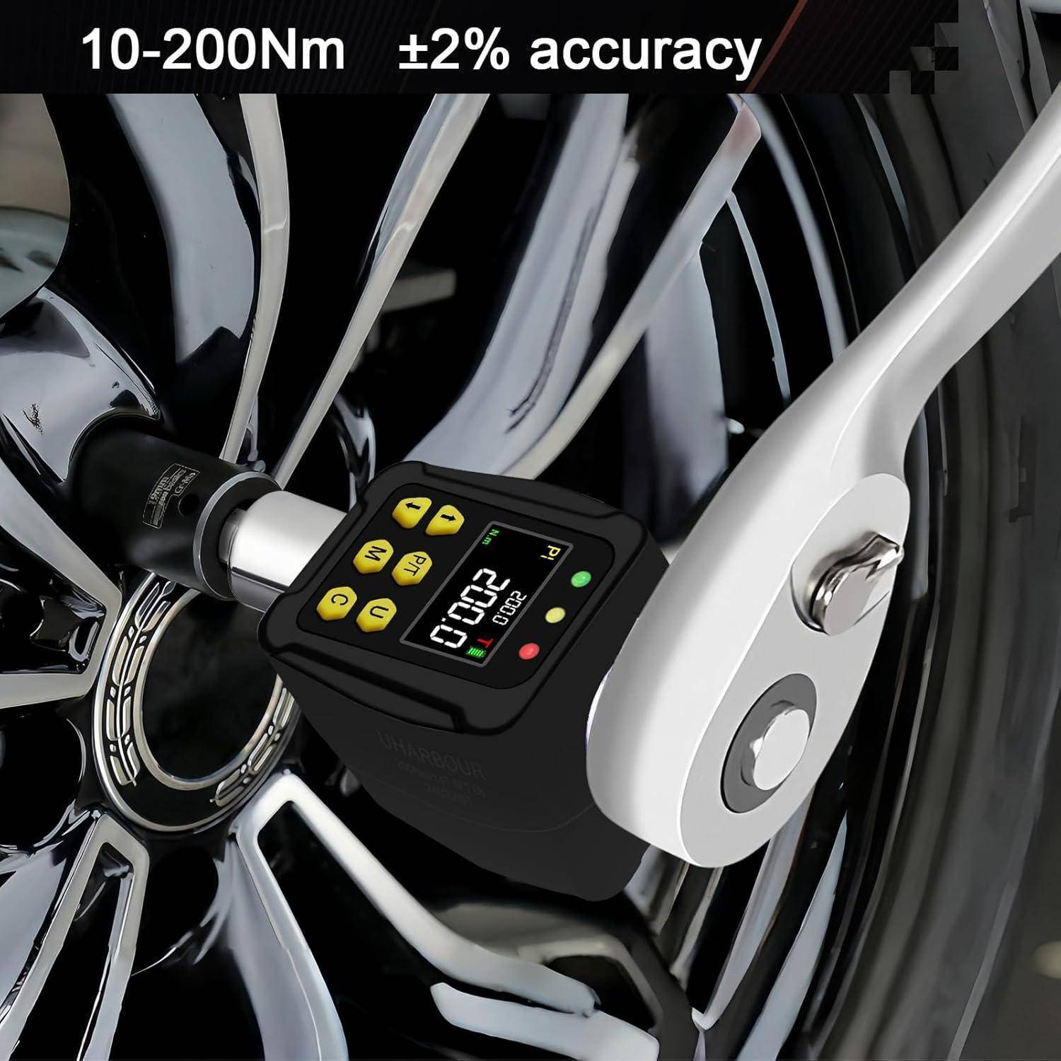 Uharbour Digitaler Drehmomentadapter 1/2 Zoll 10-200 Nm, Drehmomentschlüssel Digital mit LCD-Display, PEAK/TRACK-Modus, Summer und LED-Anzeige, ±2%