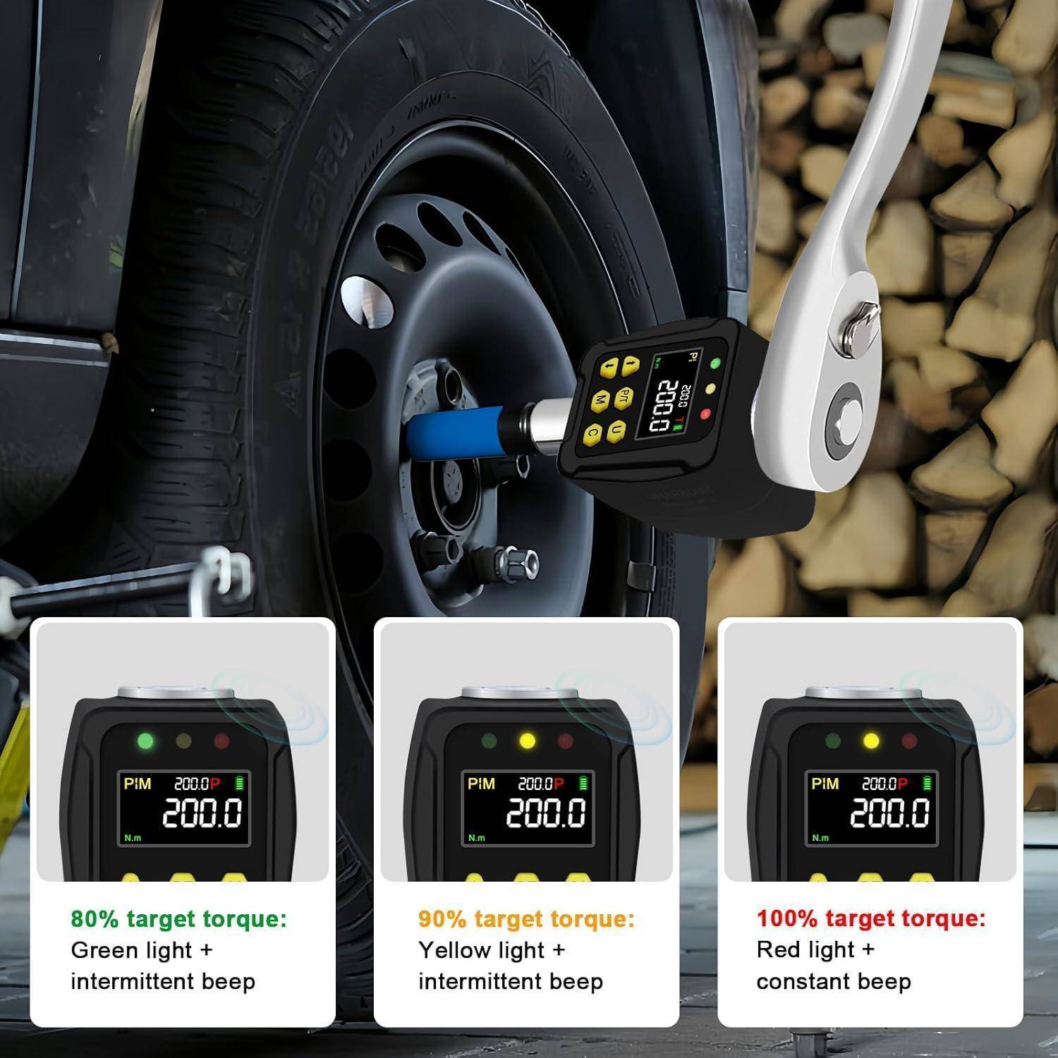 Uharbour Digitaler Drehmomentadapter 1/2 Zoll 10-200 Nm, Drehmomentschlüssel Digital mit LCD-Display, PEAK/TRACK-Modus, Summer und LED-Anzeige, ±2%
