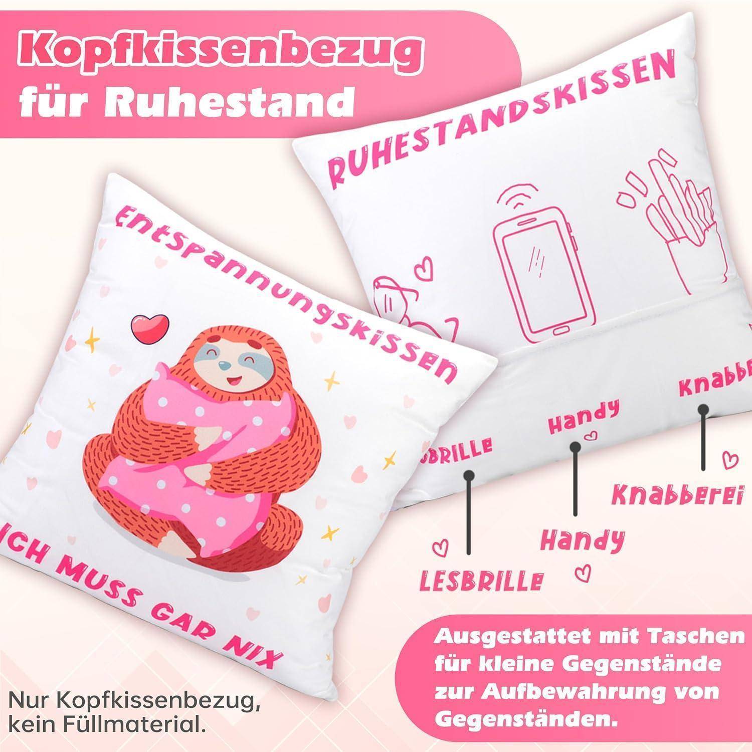 Bild von zwei dekorativen Kissenbezügen zum erholsamen Schlafen, auf Deutsch als 