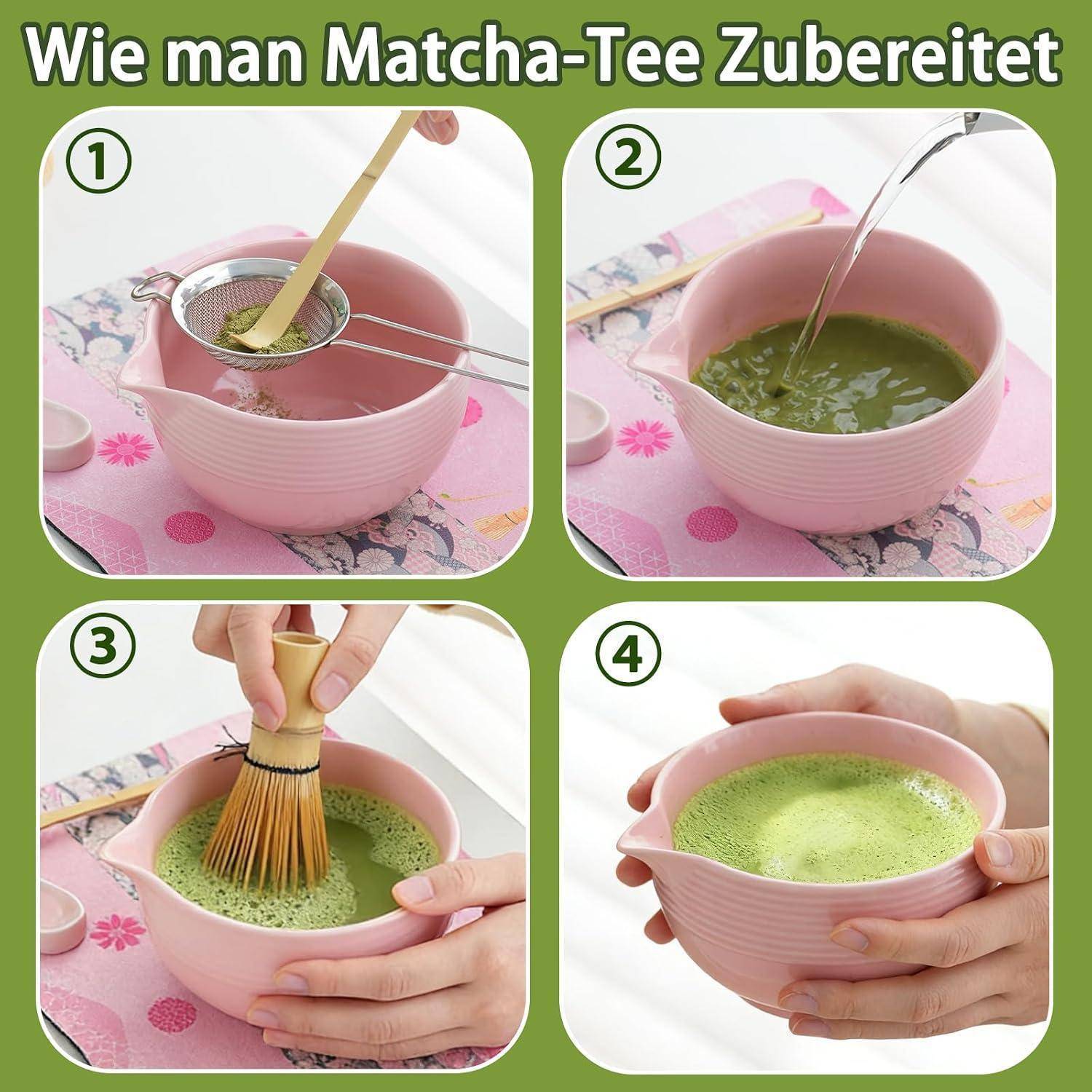 Clay&amp;Fire Matcha Set, 9 Teiliges Matcha Besen Set -(Rosa) | Bambus Matcha Whisk, Matcha Schale mit Auslauf, Japanisches Matcha Kit für
