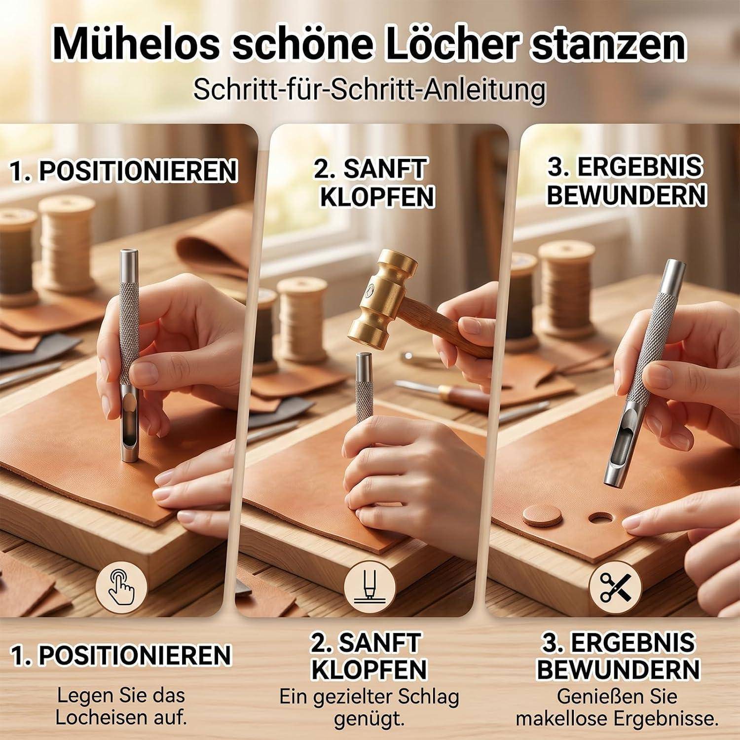 6 Stück Lochstanzer Set,Locheisen Satz für Leder,2.5mm-5mm Lochstanze, Runde Hohl Locheisensatz für Leder, Uhrenarmband, Dichtung Gürtel (Silber,