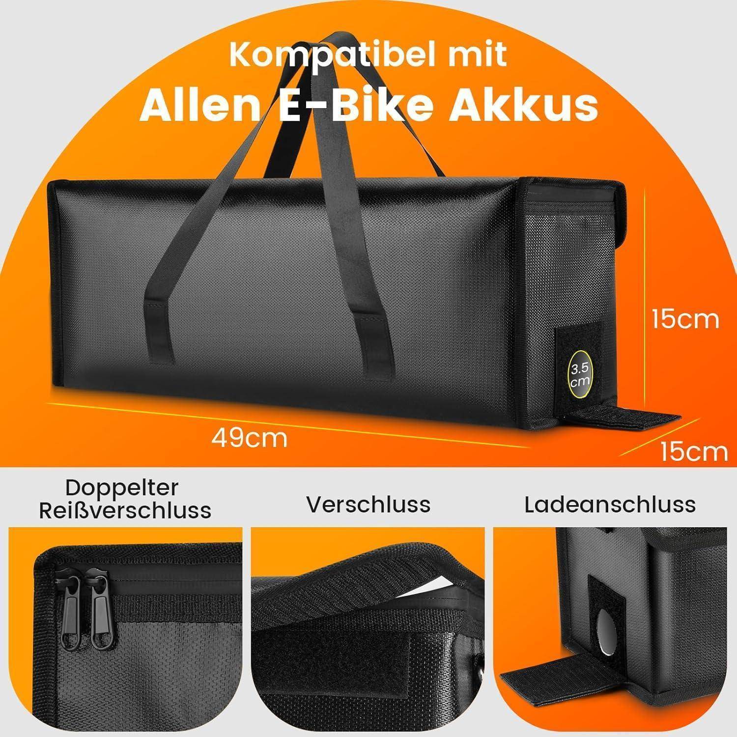 2 Stück E-Bike Akkutaschen, Feuerfest bis 2300 °C, Wasserdicht, Explosionsgeschützt, 6 Lagen feuerfest, Lithium-Polymer-Sicherheitstaschen für Lag