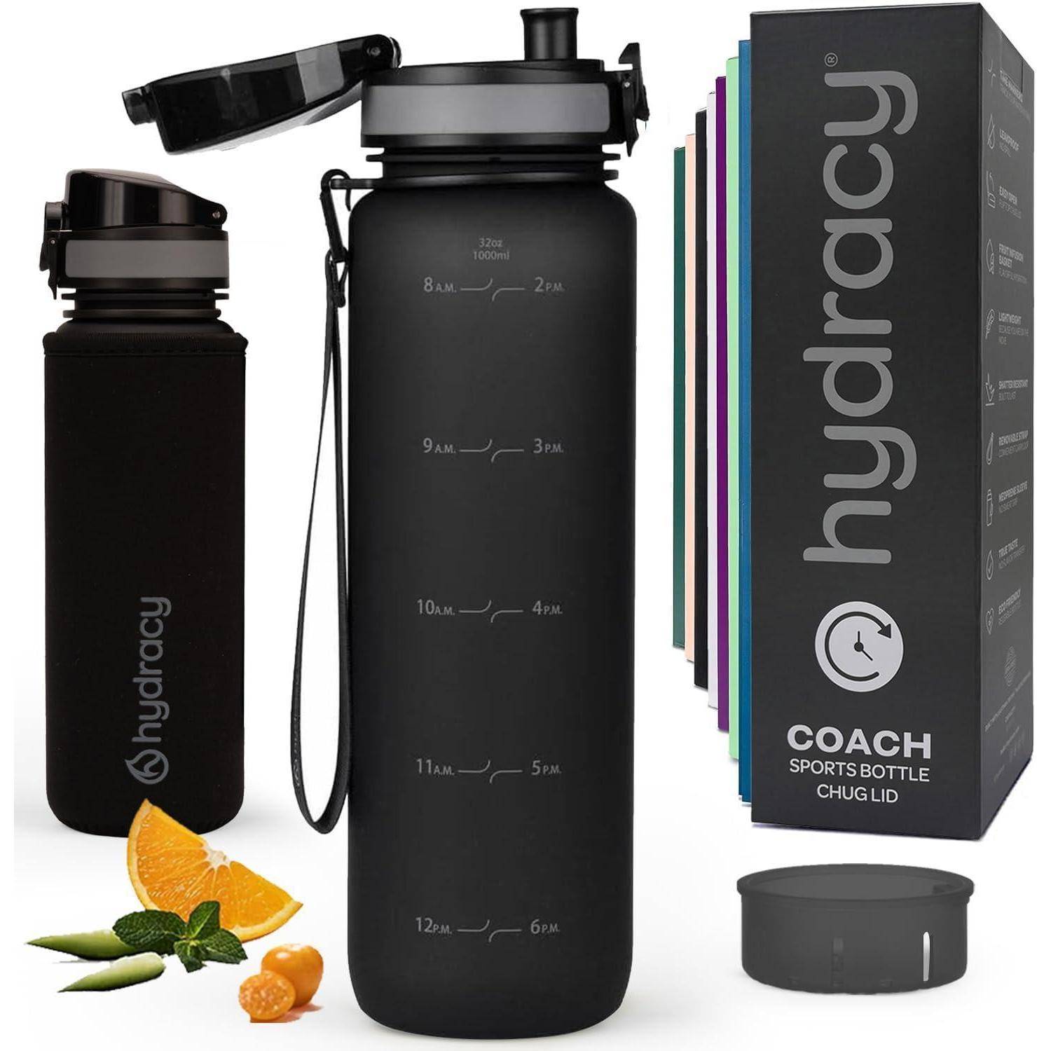 Hydracy Trinkflasche mit Fruchteinsatz - 1L Wasserflasche - BPA-freie Trinkflasche mit Zeitmarkierung Auslaufsichere Sportflasche