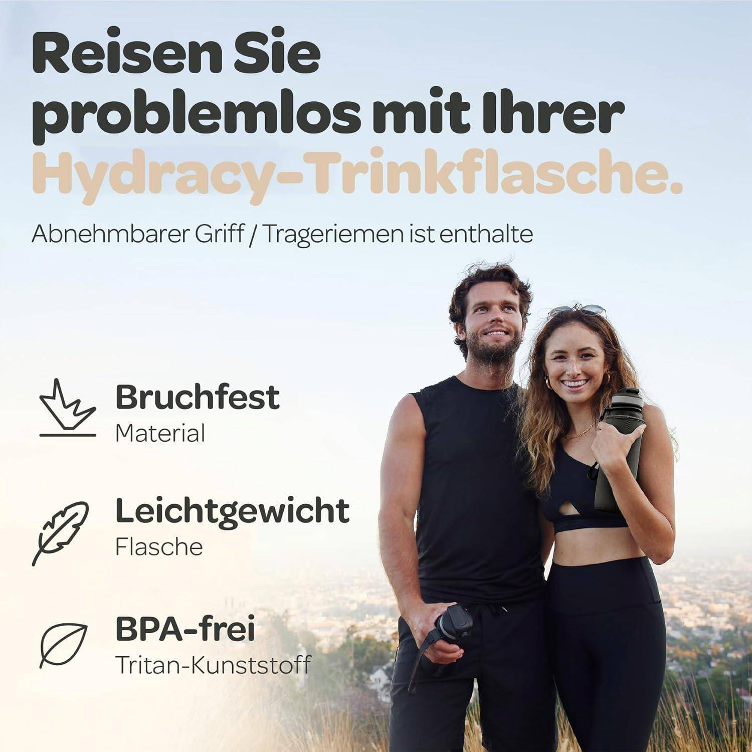 Hydracy Trinkflasche mit Fruchteinsatz - 1L Wasserflasche - BPA-freie Trinkflasche mit Zeitmarkierung Auslaufsichere Sportflasche