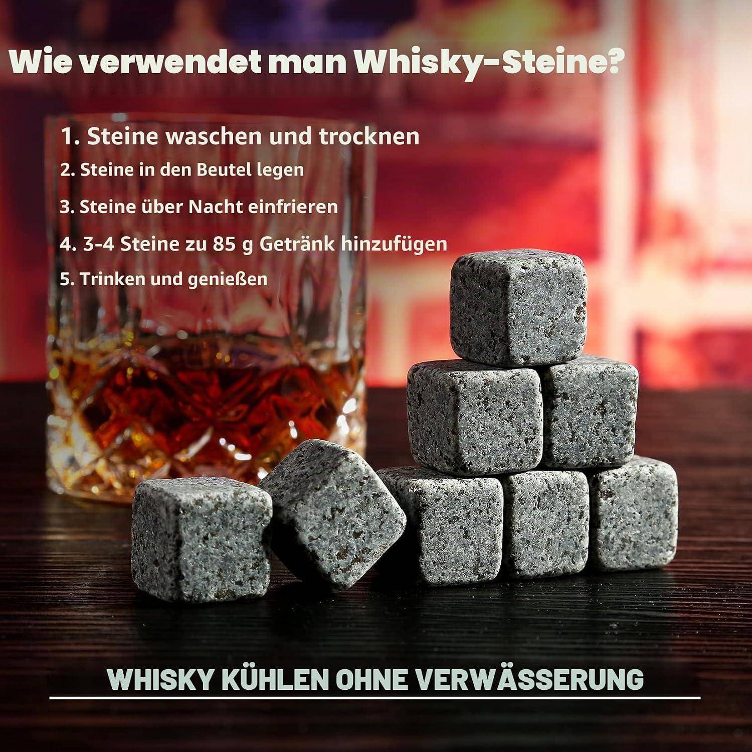 EXREIZST Whisky Gläser Set 2er mit Steinen und Holzbox Embossed glasses