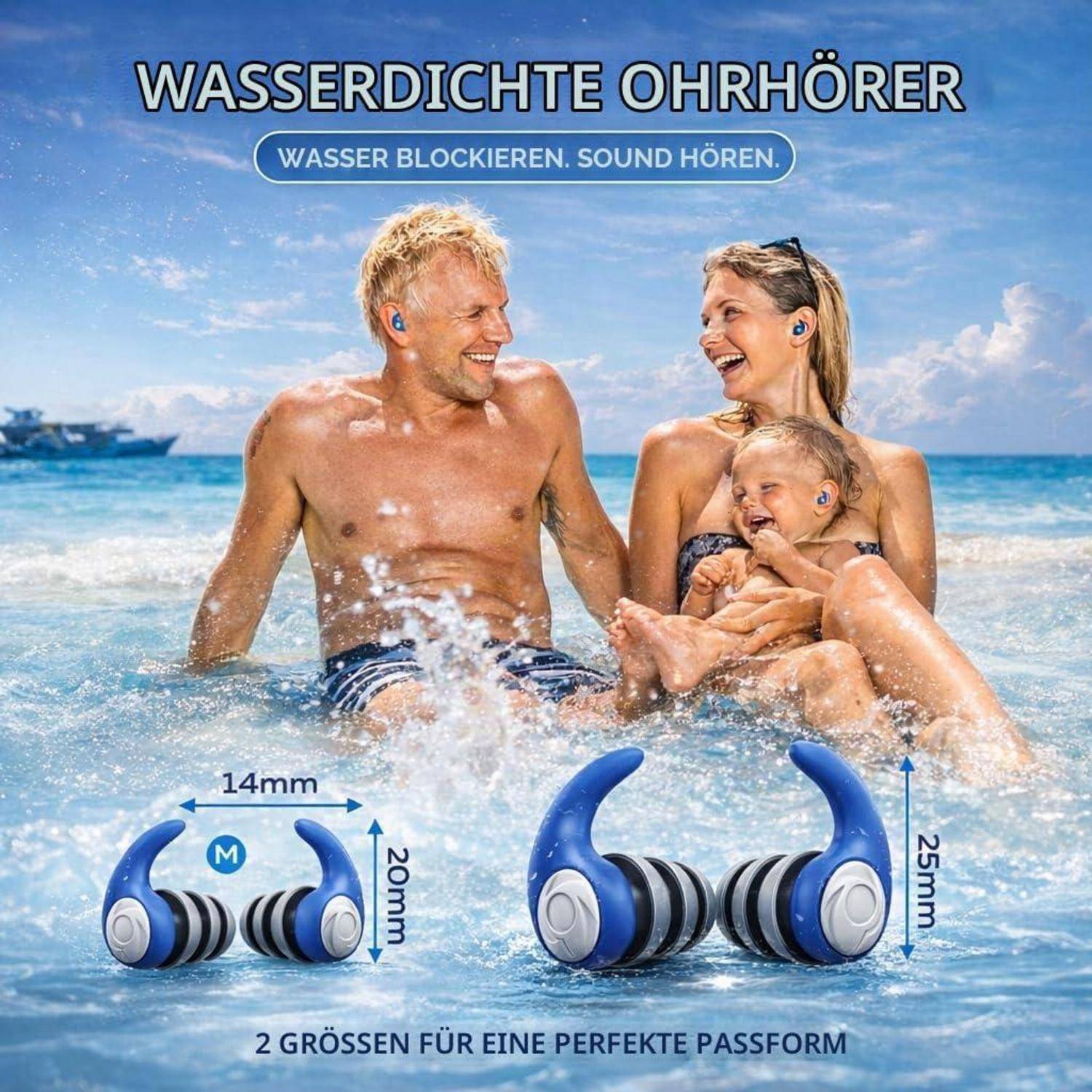 Schwimm Ohrstöpsel für Erwachsene mit Schnur,3 Paar Ohrenstopsel Schwimmen | wasserdichte wiederverwendbare Silikon Ohrstöpsel zum Schwimmen, Surfe