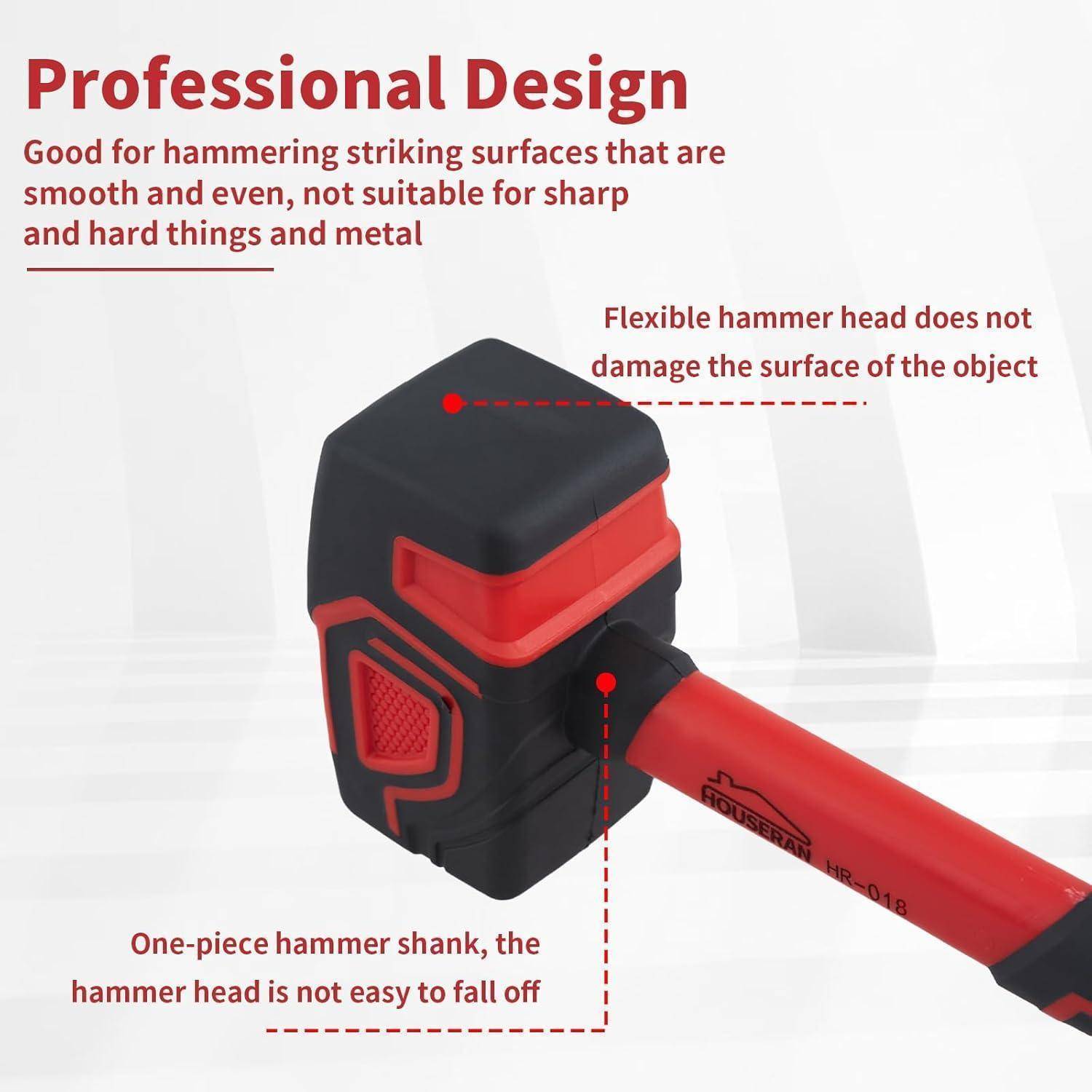 Produktbild eines rot-schwarzen Gummihammers mit der Bezeichnung „Professional Design