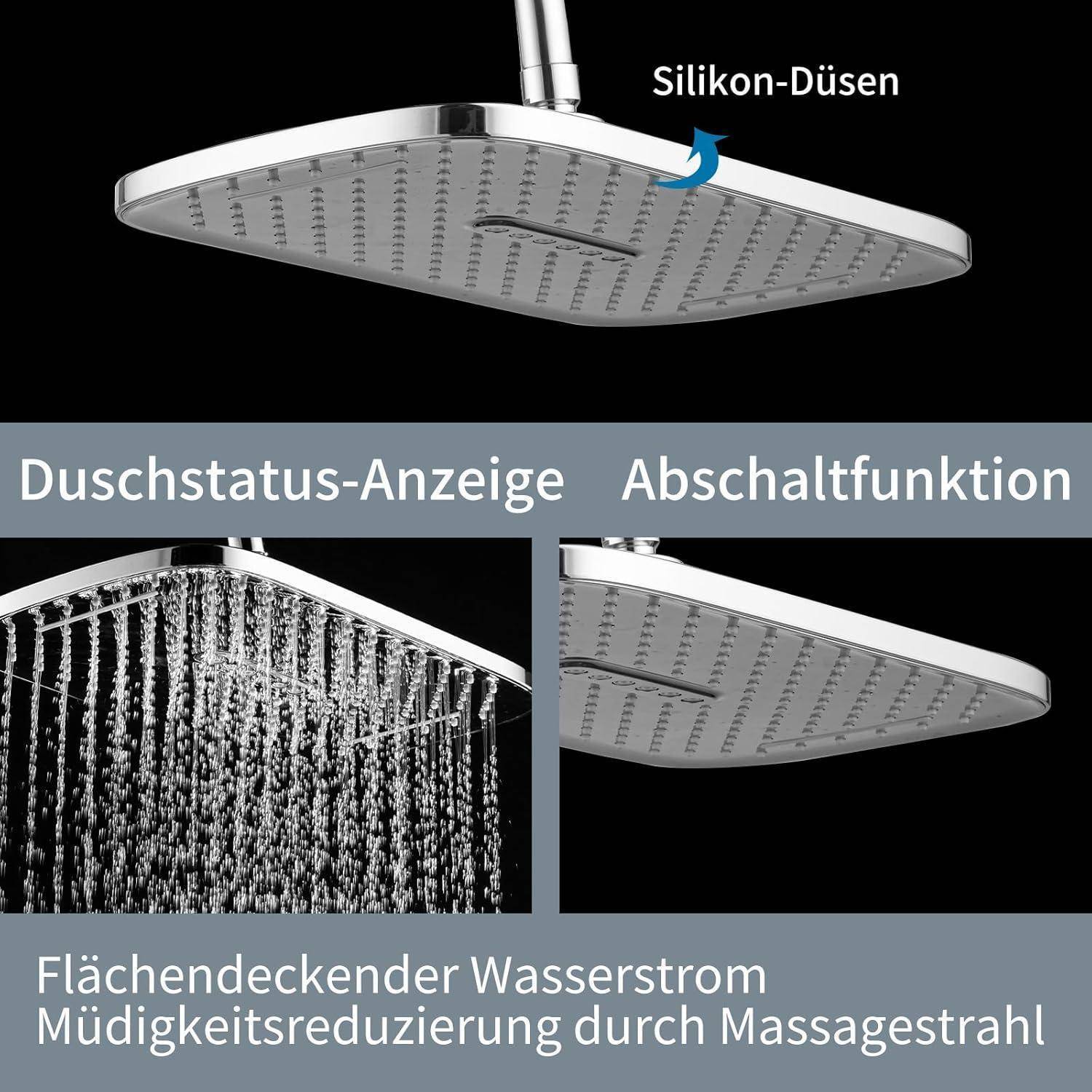 12 Zoll Duschkopf Regendusche, Fester Regenduschkopf Duschbrause mit Anti-Kalk-Düsen, Wasserfall Wassersparend Kopfbrause für Badezimmer 11 inch Qua
