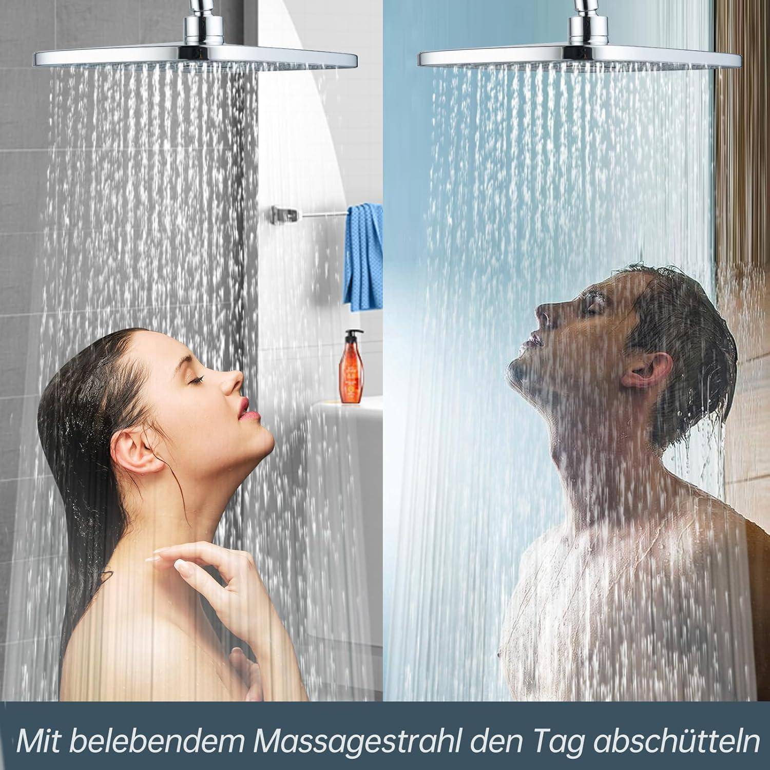 12 Zoll Duschkopf Regendusche, Fester Regenduschkopf Duschbrause mit Anti-Kalk-Düsen, Wasserfall Wassersparend Kopfbrause für Badezimmer 11 inch Qua