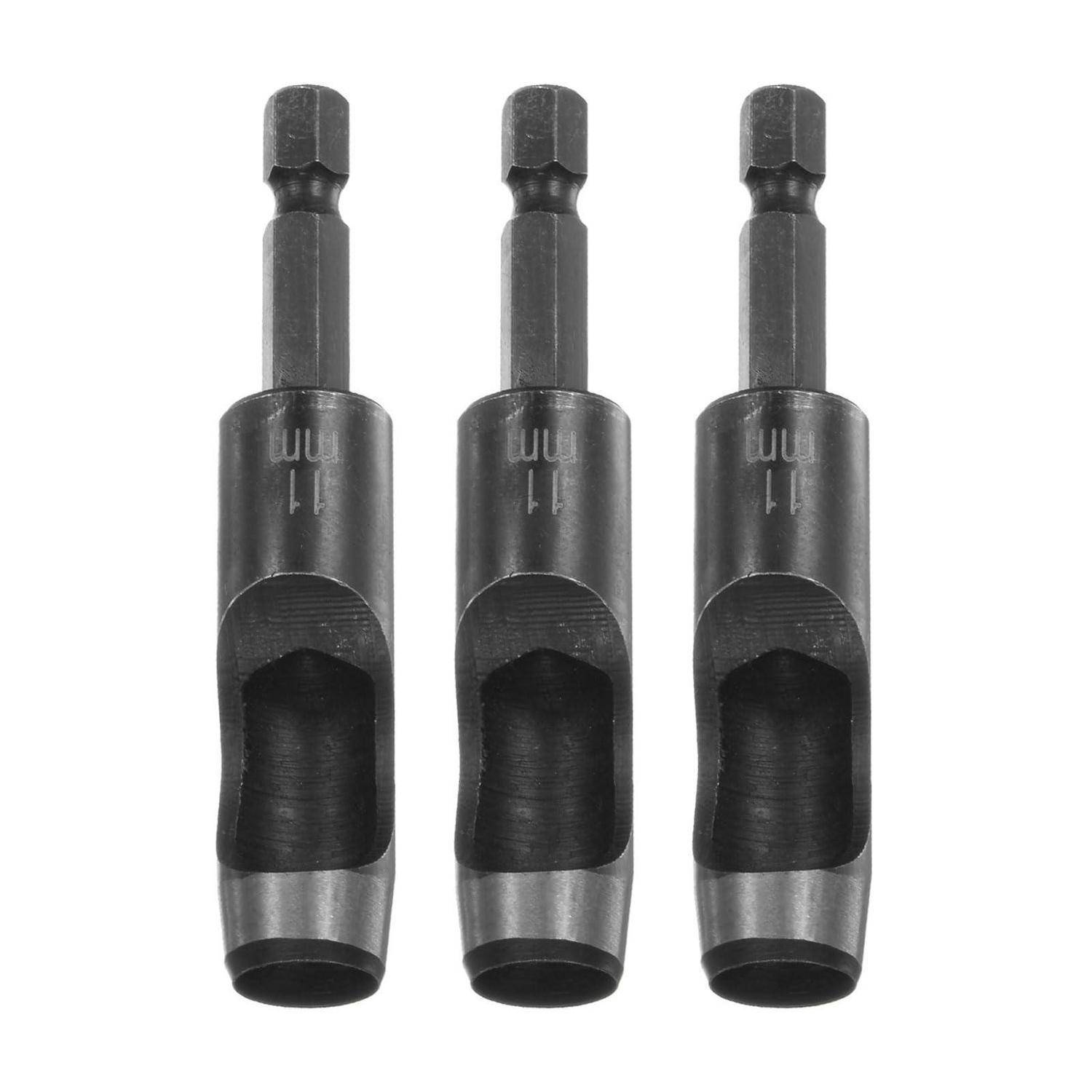 sourcing map 3 Stück 11 mm Lochstanzer für Leder, Locheisen mit 1/4 Zoll Sechskantschaft für Bohrer, Lochstanze Einzelstanze für Gürtel Uhrenarmb