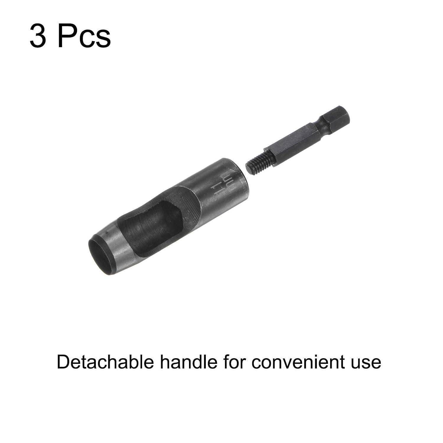 sourcing map 3 Stück 11 mm Lochstanzer für Leder, Locheisen mit 1/4 Zoll Sechskantschaft für Bohrer, Lochstanze Einzelstanze für Gürtel Uhrenarmb