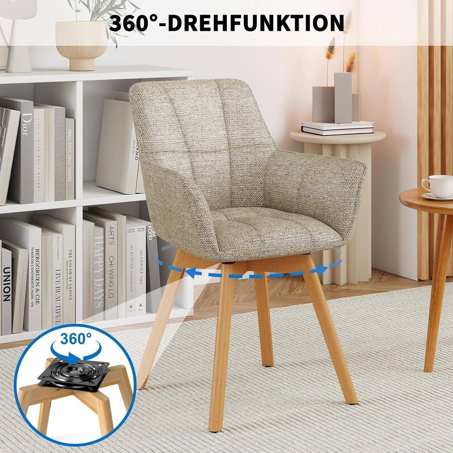 Stoffsessel mit der Aufschrift „360°-DREHFUNKTION