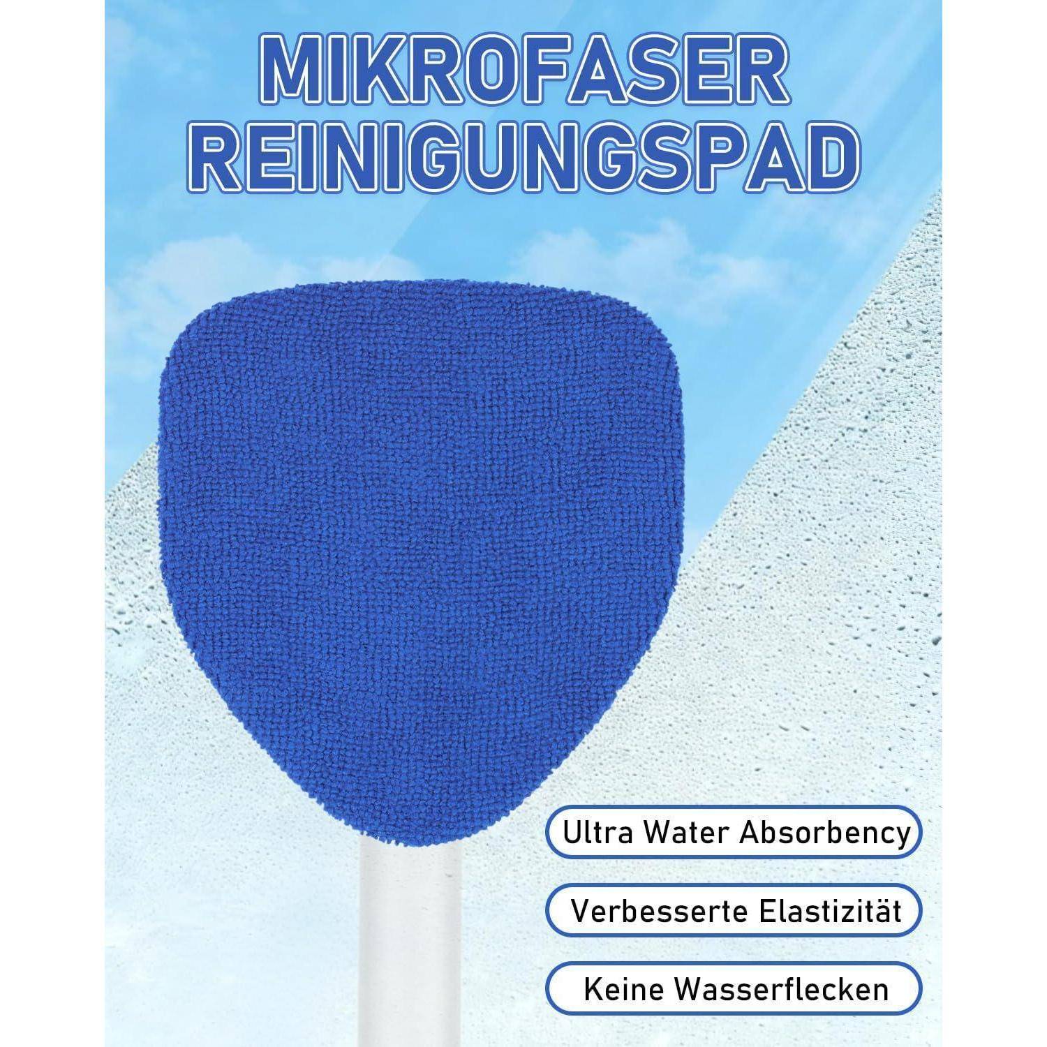 Blaues Mikrofaser-Reinigungspad mit Text „MIKROFASER REINIGUNGSPAD