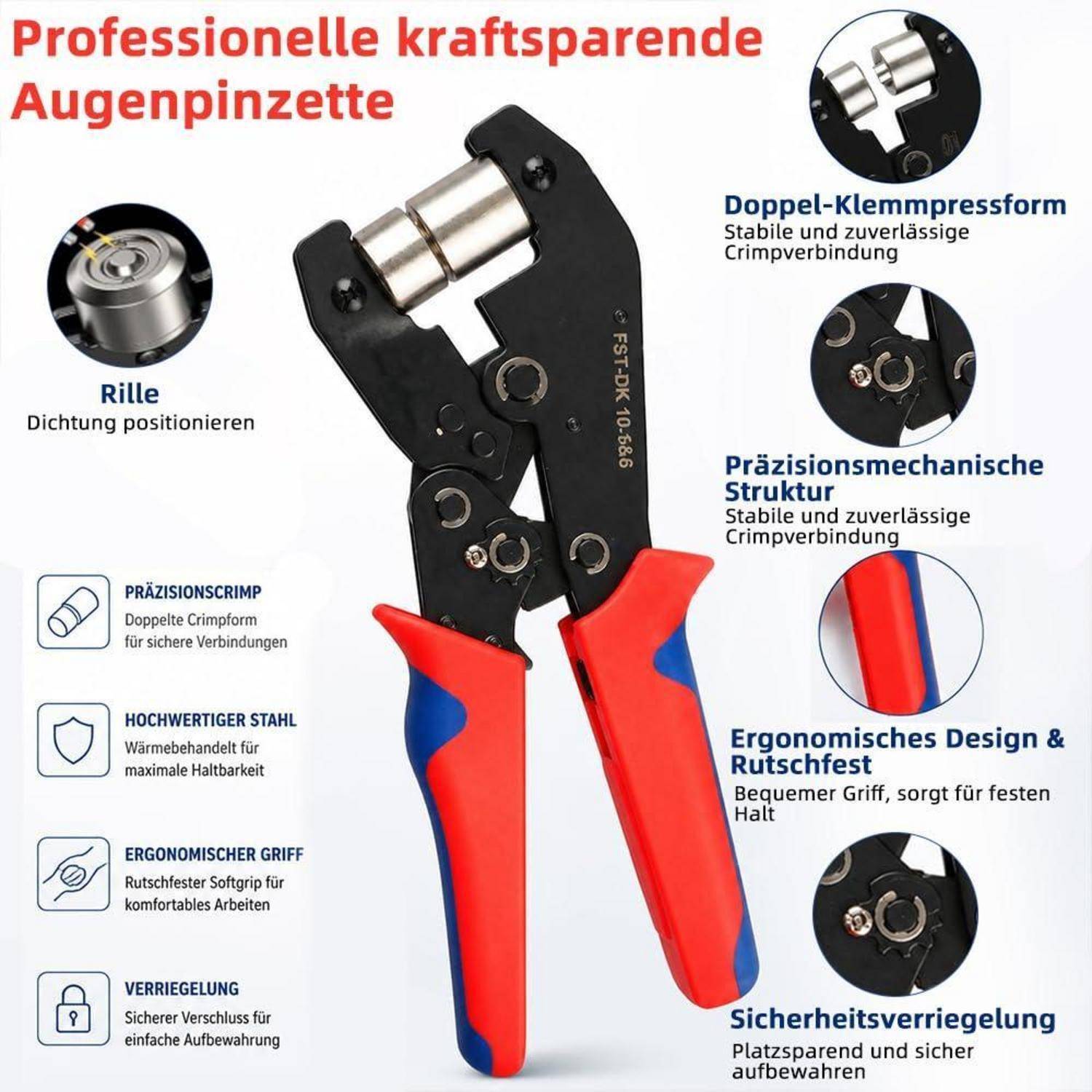 Ösenzange Set mit 500 Rostfreien Ösen (250pcs Ø 6mm &amp; 250pcs Ø 10mm) Magnetische Ösenpresse, Ratsche Ösenstanze mit Wechselbarem Stanzkopf, Öse