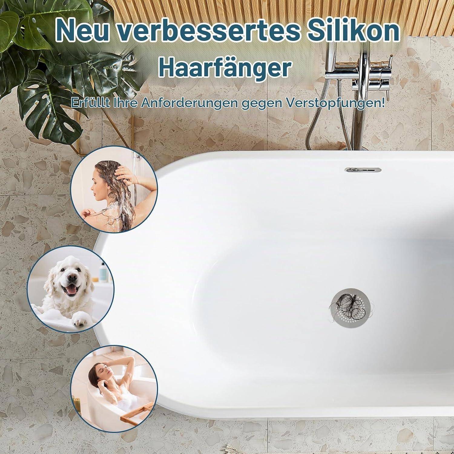 Abflusssieb Silikon 4 Stück – Haarfänger für Dusche, Badewanne &amp; Waschbecken | Wiederverwendbar, Langlebig &amp; Vielseitig im Einsatz