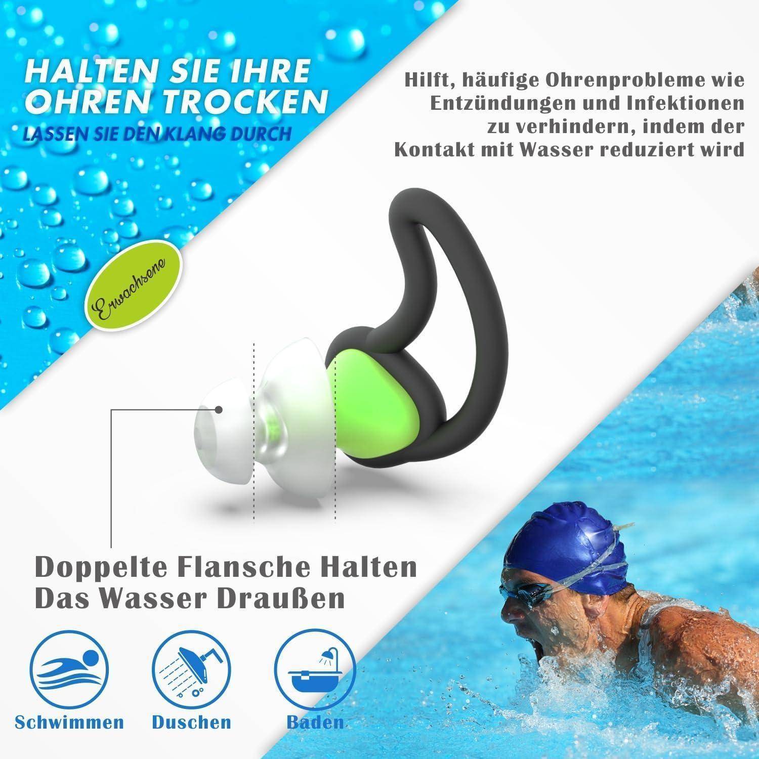 Hearprotek 2 Paare Ohrstöpsel Schwimmen, Silicone Wasserdichte Schwimmer Ohrstöpsel Gehörschutz-ohrschutz Gegen Wasser Erwachsene für Dusche, Pool