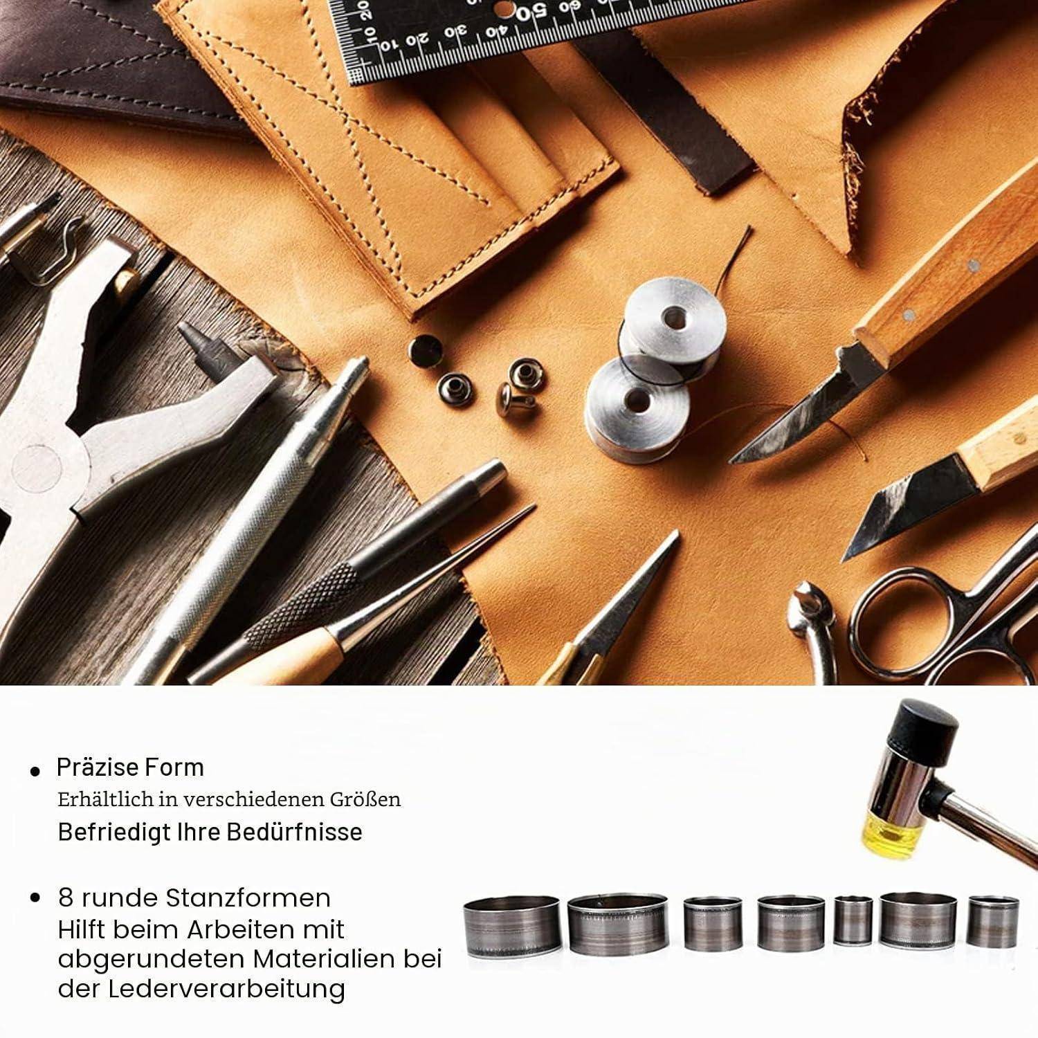 Watris Veiyi 8 Stück Lochstanzer, 25-60mm Locheisen, Legierter Stahl Stanzer Rund, Locheisen Set, Verformungsschutz Kreisstanzer für Leder Stanzwerk