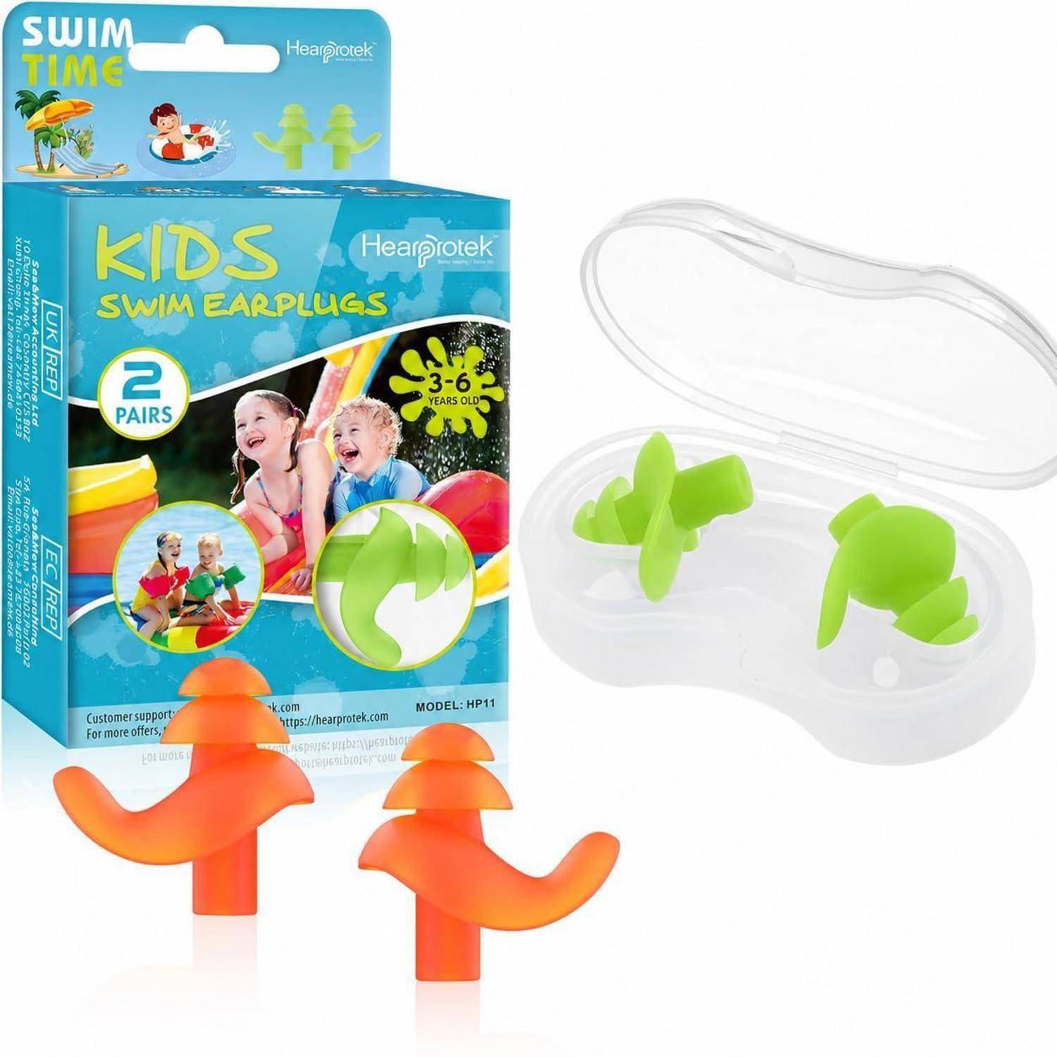 Hearprotek Ohrstöpsel Schwimmen Kinder, 2 Paar wasserdichte Wiederverwendbare Silikon Ohrstöpsel für Schwimmer beim Duschen beim Surfen und Anderen