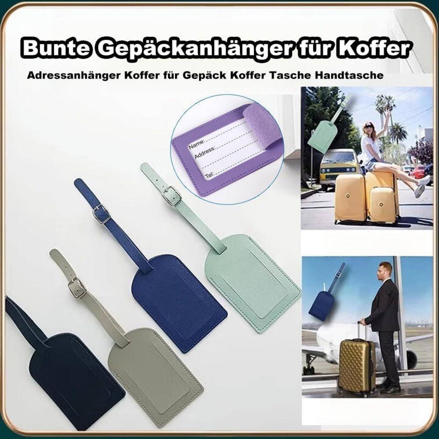 5er Set Kofferanhänger mit Adressschild und Abdeckklappe in Lederoptik